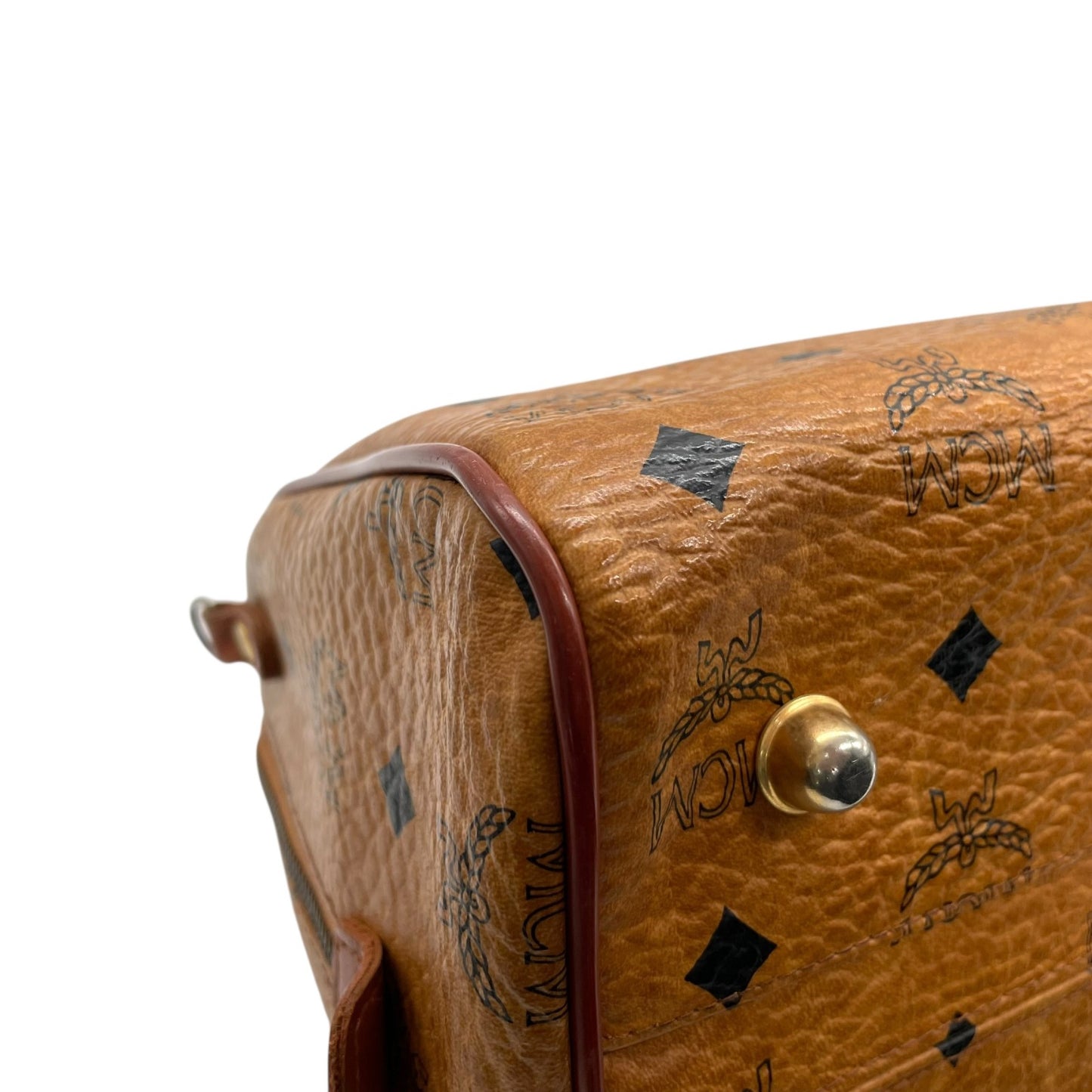 MCM エムシーエム ヴィセトス ボストンバッグ ミニボストン ハンドバッグ ショルダー付き ブラウン 茶色 レザー 2WAY ゴールド金具 ヴィンテージ D1