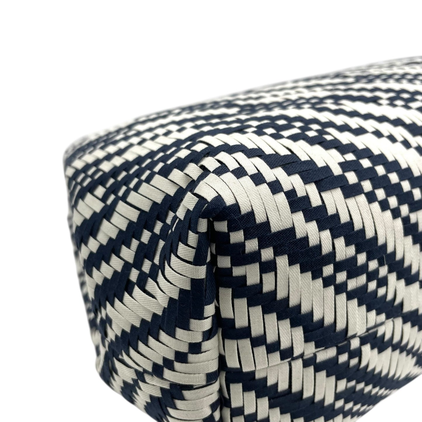 【未使用級】EMPORIO ARMANI エンポリオアルマーニ 2way ハンドバッグ ショルダーバッグ 編み込み キャンバス フリンジ ネイビー ホワイト D