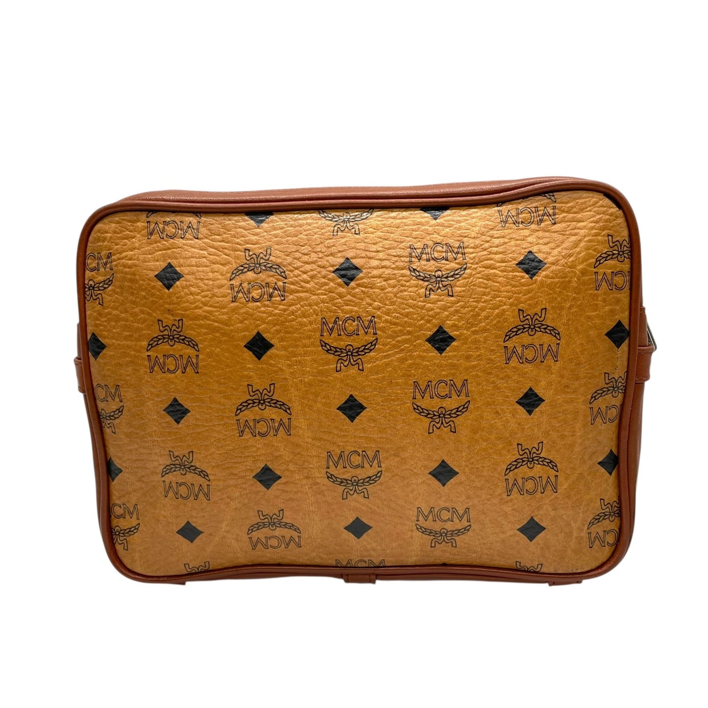 MCM ヴィンテージ ヴィセトス スクエア クラッチバッグ セカンドバッグ ブラウン モノグラム レザー切替 ゴールド金具 ユニセックス s96