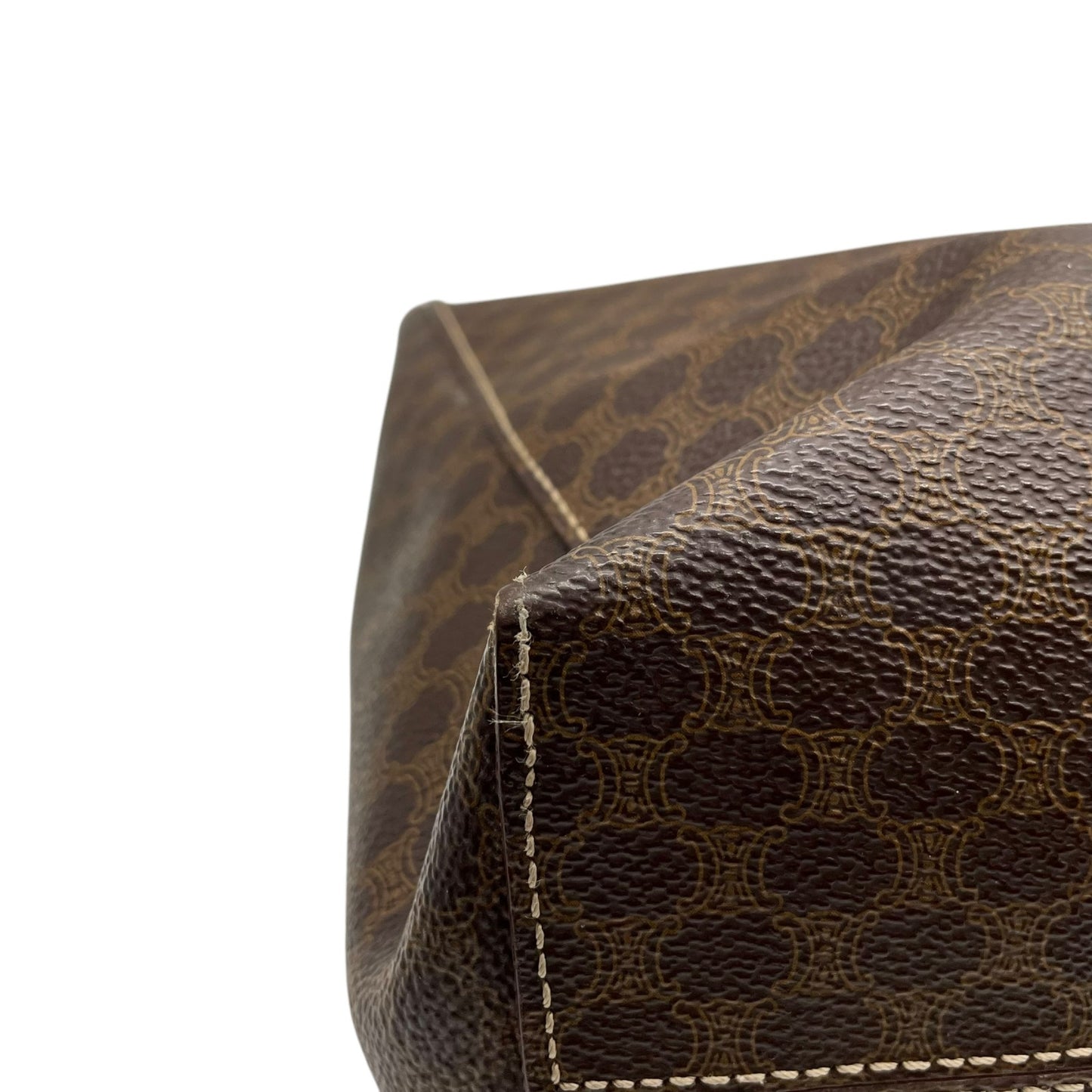 美品 CELINE セリーヌ ヴィンテージ ハンドバッグ マカダム柄 トートバッグ ブラウン レザー PVC MC97 Z1