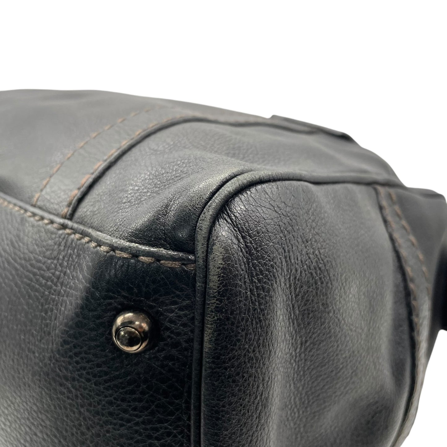 Authentic TOD'S Boston Handbag Leather Black Silver Hardware Padlock Women's