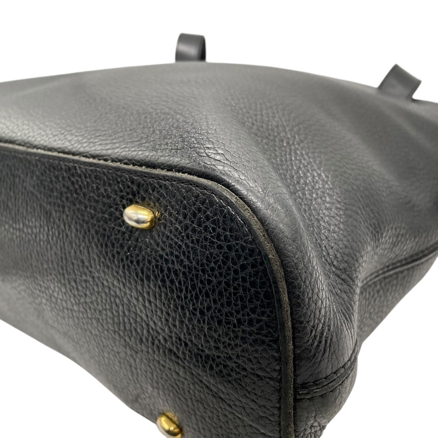 Authentic CELINE Vintage Grained Leather Shoulder Bag Black Gold Hardware Women's Zipper Closure