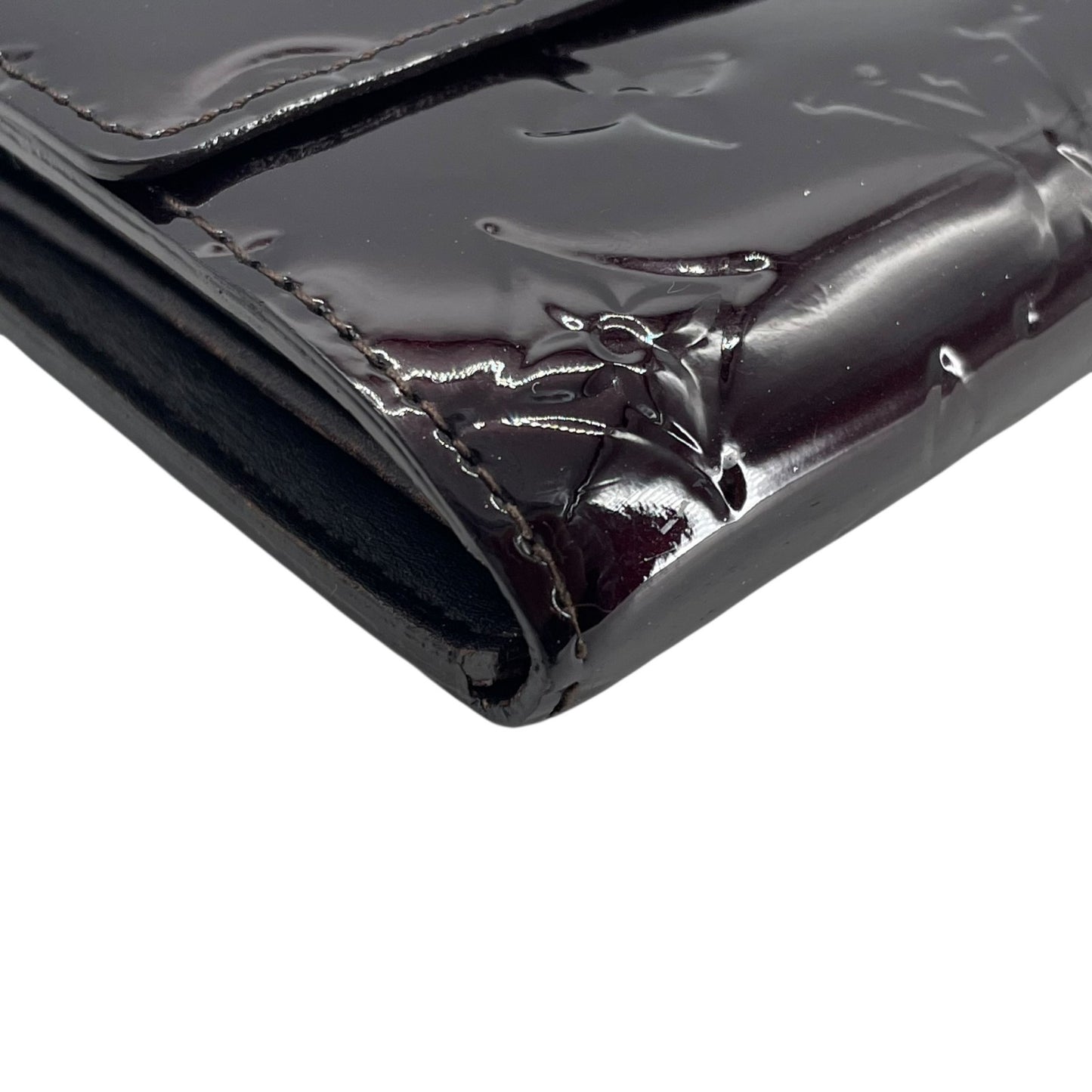 Authentic Louis Vuitton Porte-Feuille Sarah Monogram Vernis M93524 Long Wallet Amarante Patent Leather Gold Hardware Women's