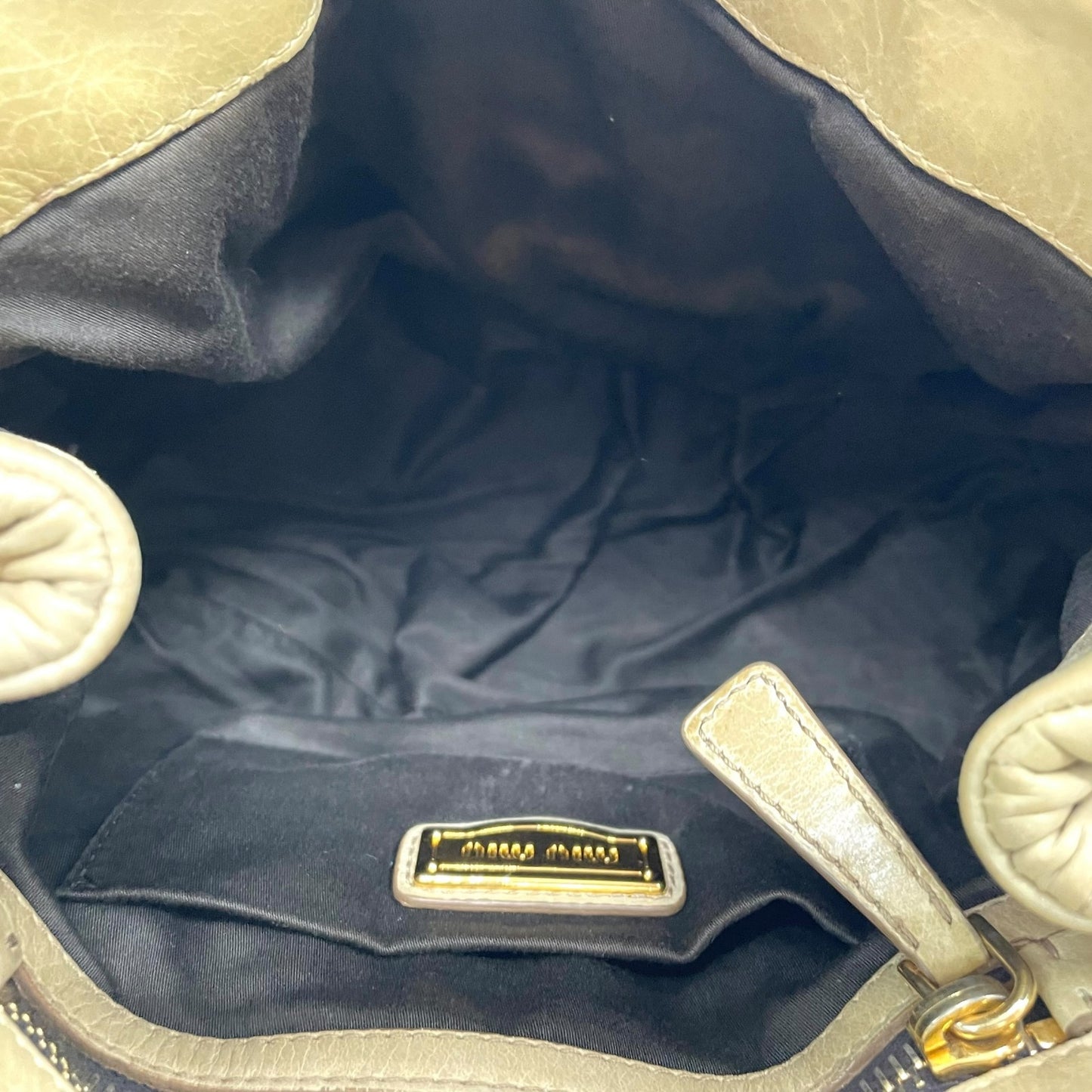 Authentic miumiu Matelassé 2WAY Handbag Shoulder Bag Leather Khaki Beige Gold Hardware Women's Crossbody