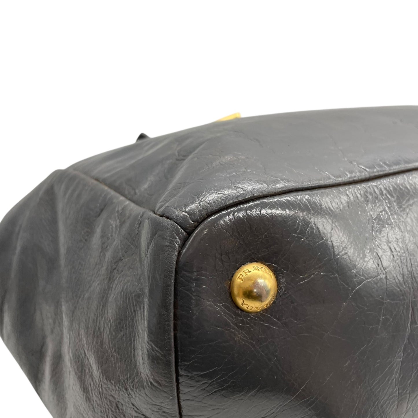 Authentic PRADA 2WAY Handbag Shoulder Bag Leather Gold Hardware Triangular Logo Dark Gray Women's Crossbody