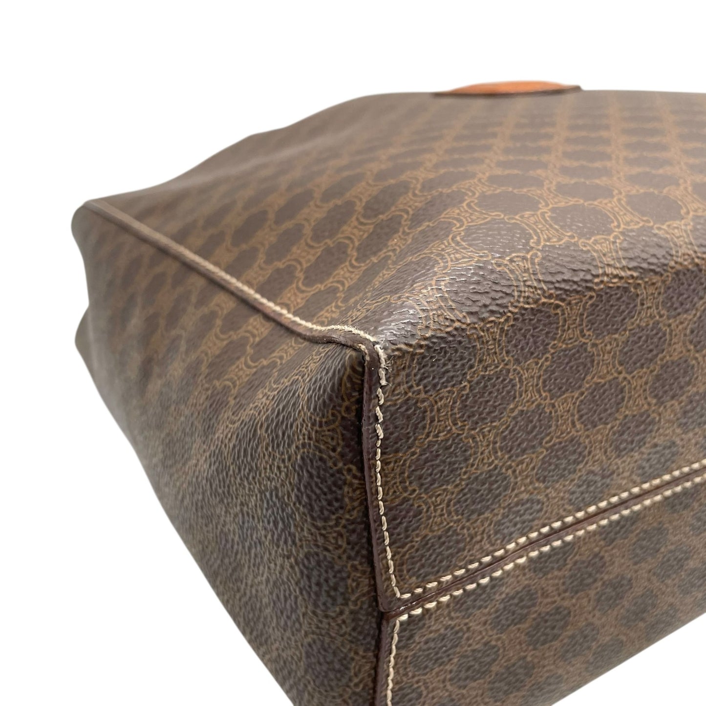 Authentic CELINE Vintage Macadam Handbag Brown PVC Leather Gold Hardware Tote Bag Women's