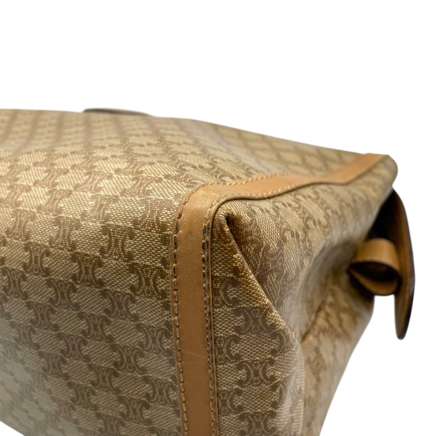 Authentic CELINE Vintage Macadam Handbag Leather PVC Beige Brown Gold Hardware Tote Bag Women's