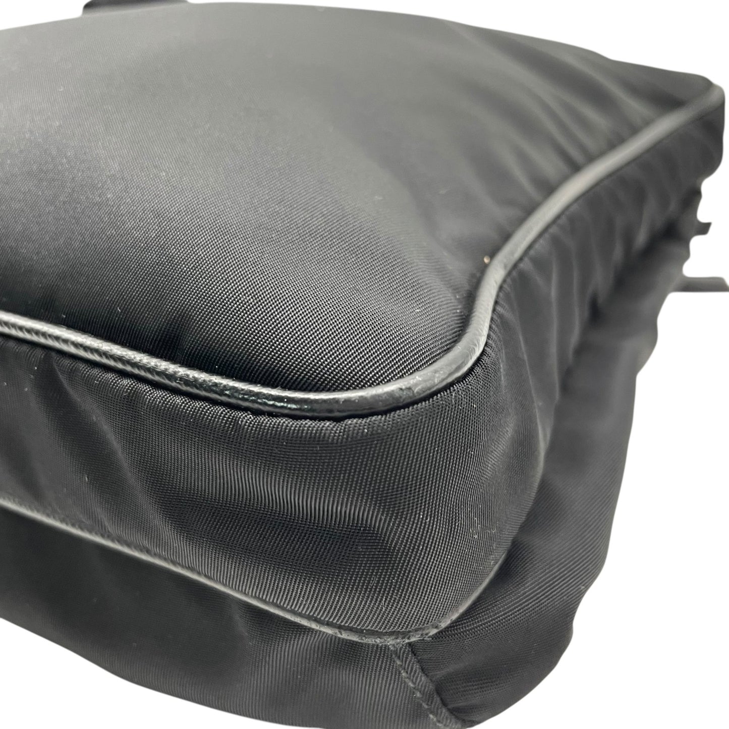 Authentic PRADA Black Shoulder Bag Triangular Logo Plate Nylon Leather Silver Hardware Adjustable Strap Men's Women's