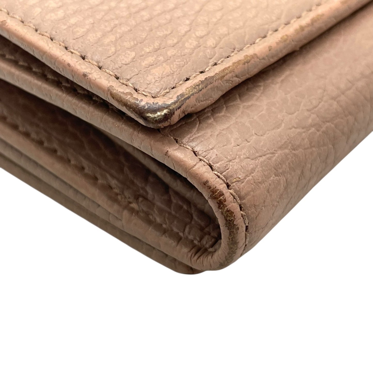 GUCCI グッチ GGマーモント 三つ折り財布 474746 ピンクベージュ レザー 本革 シボ革 ゴールド金具 レディース W2