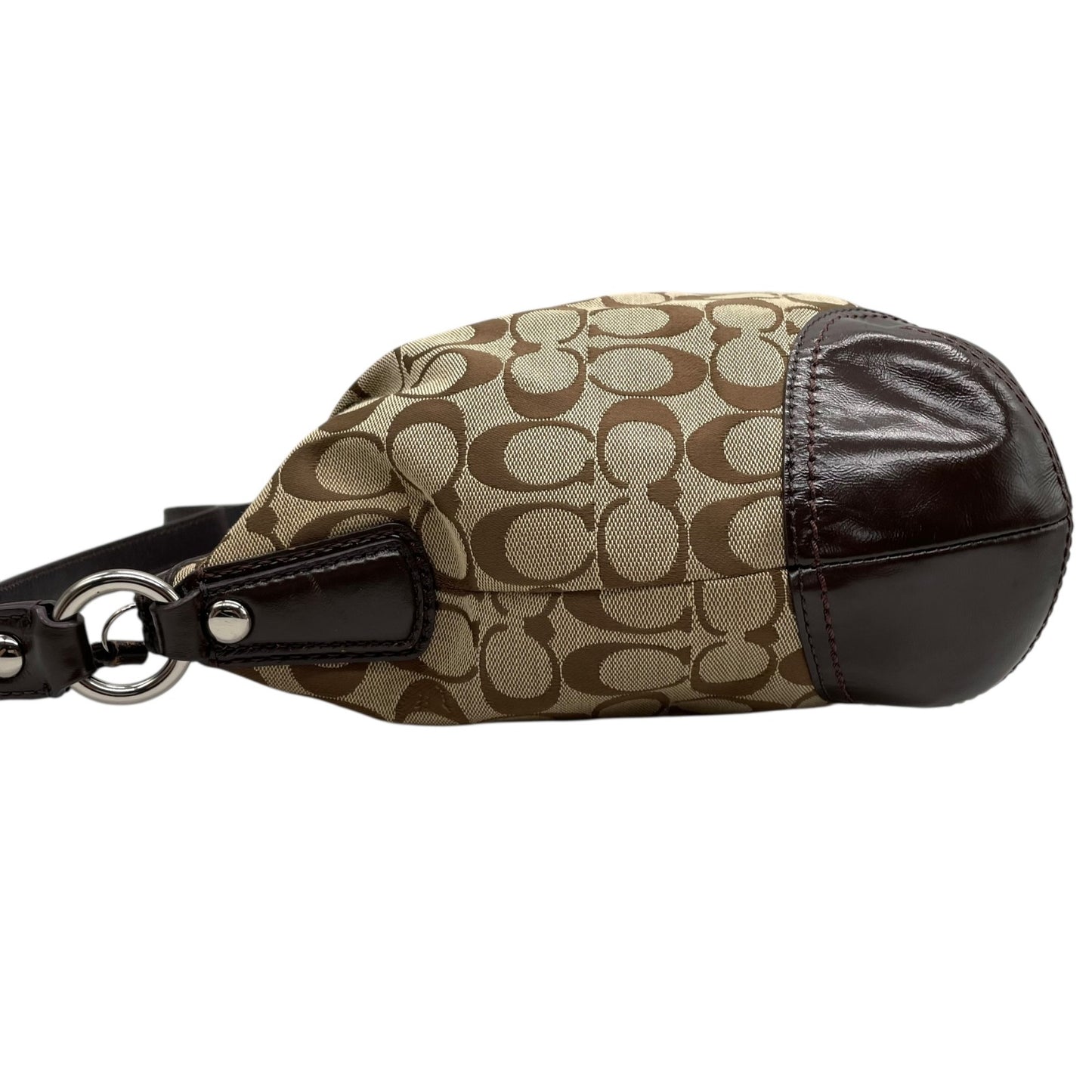 COACH コーチ シグネチャー 2WAY ハンドバッグ ショルダーバッグ F17400 キャンバス パテントレザー 茶 ブラウン シルバー金具 肩掛け可 斜め掛け可 レディース U13