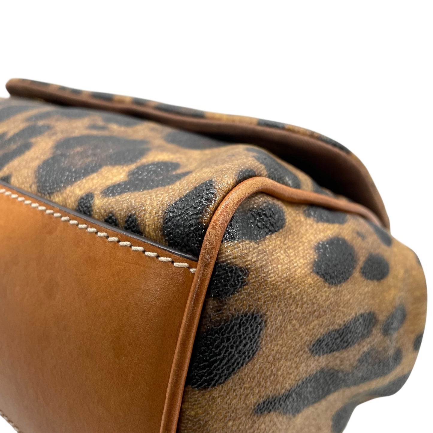 美品 DOLCE&GABBANA ドルチェ＆ガッパーナ シシリー 2WAY ハンドバッグ ショルダーバッグ ドルガバ レオパード ヒョウ柄 レザー PVC ブラウン 茶 ブラック 黒 レディース D&G ロゴプレート フラップ ゴールド金具 斜め掛け可 K4