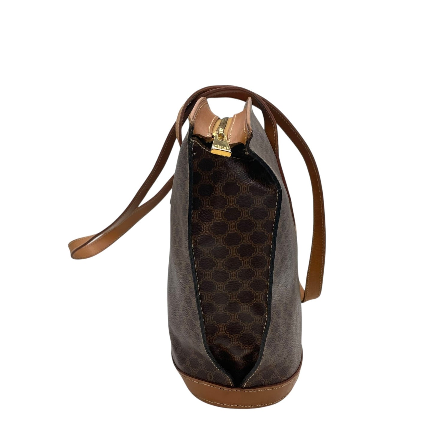 美品 CELINE セリーヌ マカダム ハンドバッグ トートバッグ PVC レザー 茶 ブラウン ゴールド金具 ワンショルダー 肩掛け可 ヴィンテージ オールドセリーヌ レディース B1