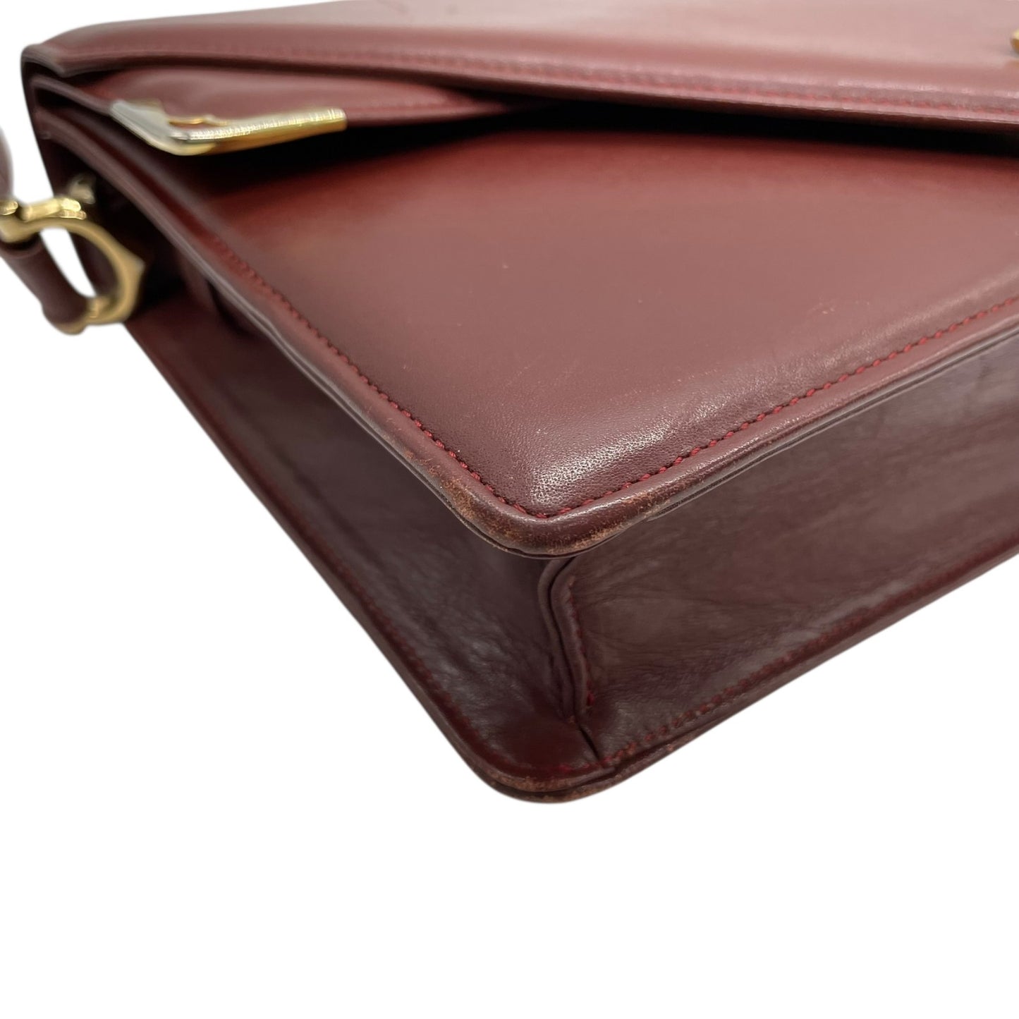 Cartier カルティエ マストライン ショルダーバッグ 赤 ボルドー ワインレッド レザー ゴールド金具 肩掛け可 斜め掛け可 2Cモチーフ マストドゥカルティエ ヴィンテージ レディース E2