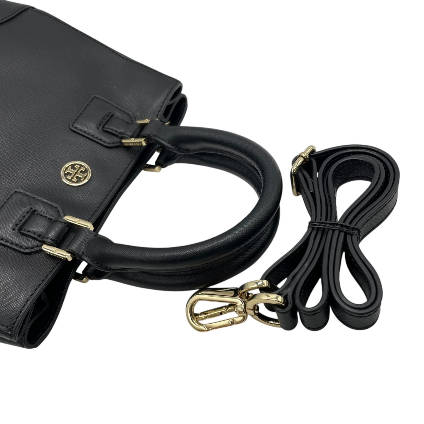 美品 Tory Burch トリーバーチ 2WAY ハンドバッグ ショルダーバッグ 黒 ブラック レザー ロビンソン ゴールド金具 ロゴ 斜め掛け 手提げ レディース ミニバッグ E5