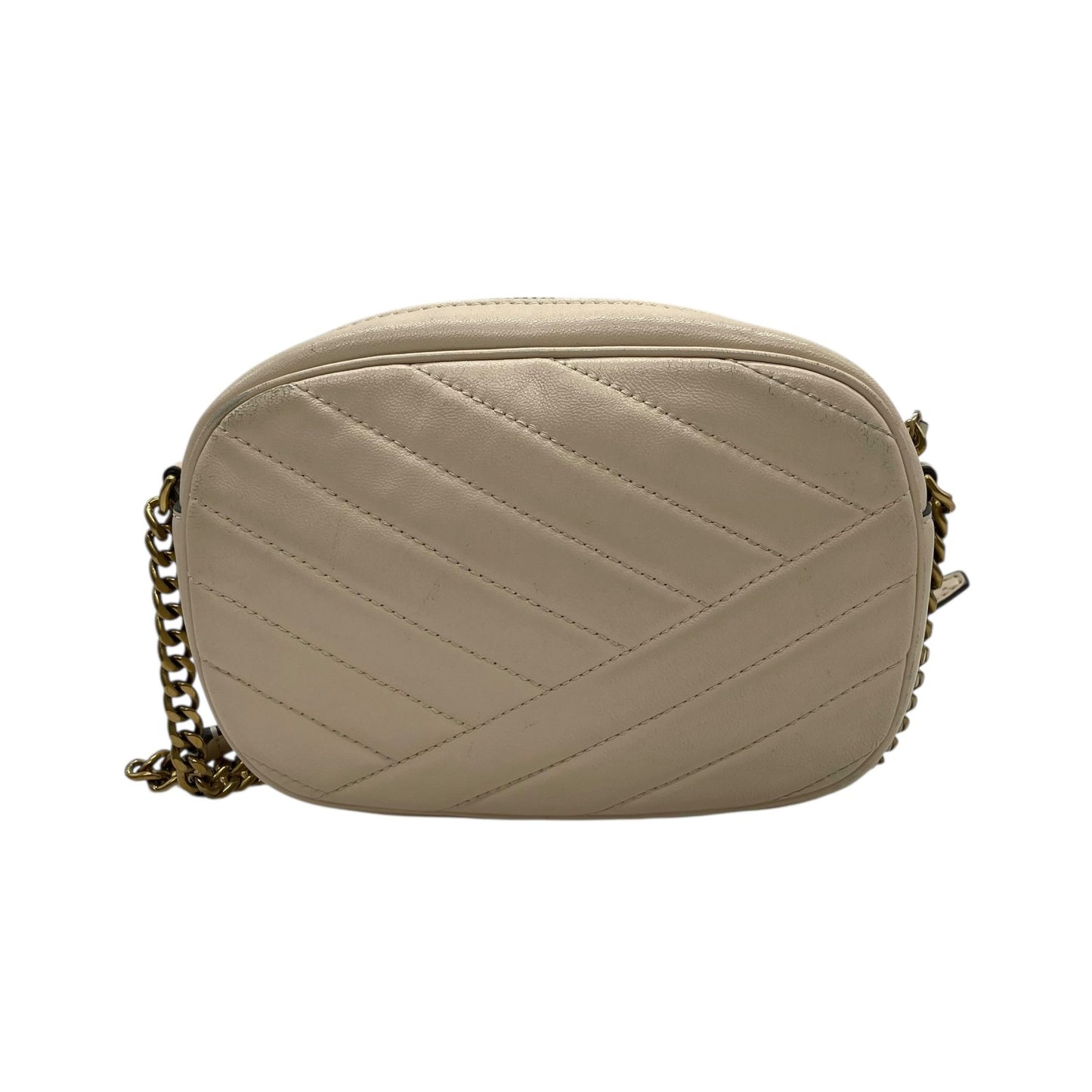 TORY BURCH トリーバーチ キラ カメラバッグ ショルダーバッグ アイボリー ベージュ レザー ゴールド金具 キルティング ロゴ チェーン レディース K9