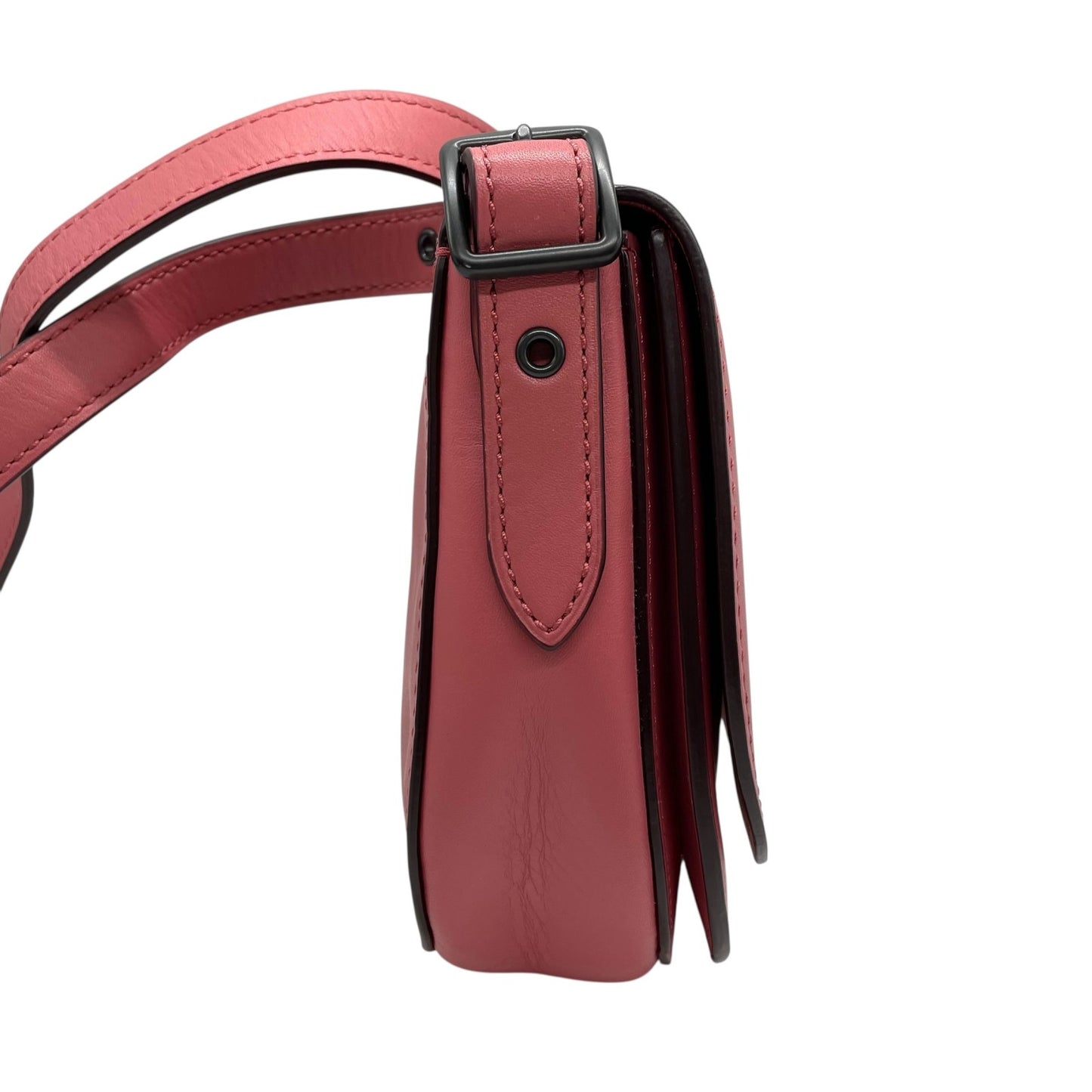 美品 COACH コーチ ショルダーバッグ サドルバッグ グラブタン レザー ピンク ブラック金具 SD-20115 斜め掛け可 フラップ開閉 レディース K4