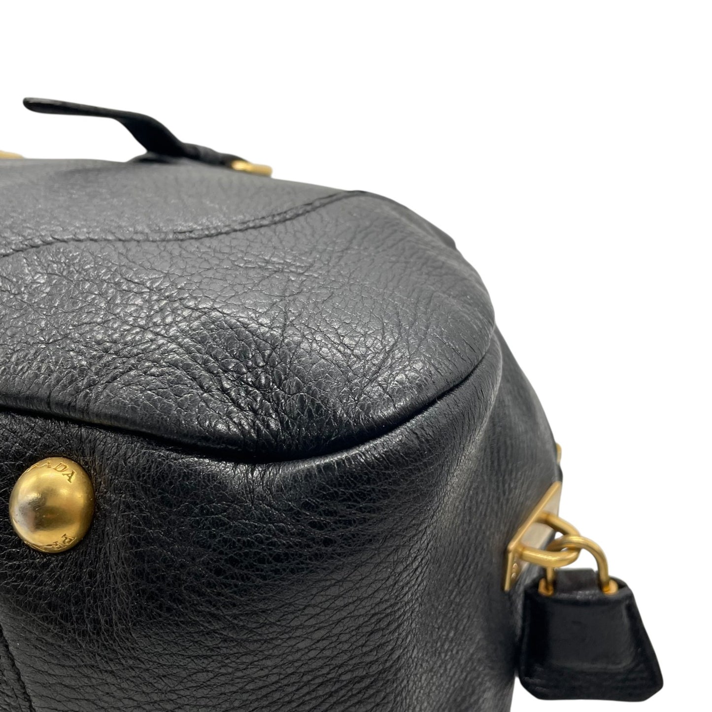 Authentic PRADA 2WAY Handbag Shoulder Black NERO Leather Gold Hardware Logo