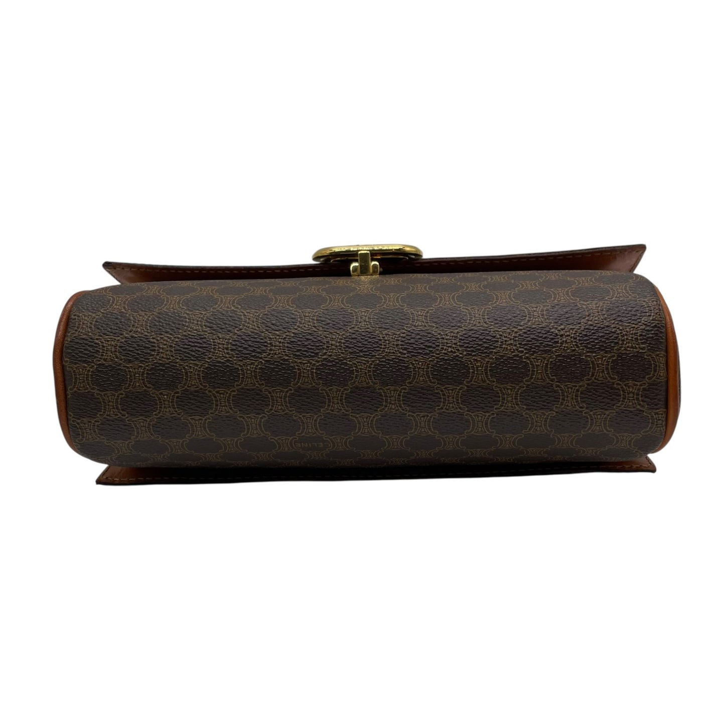 Authentic Old CELINE Macadam Shoulder Bag Brown PVC Leather Logo Vintage Crossbody