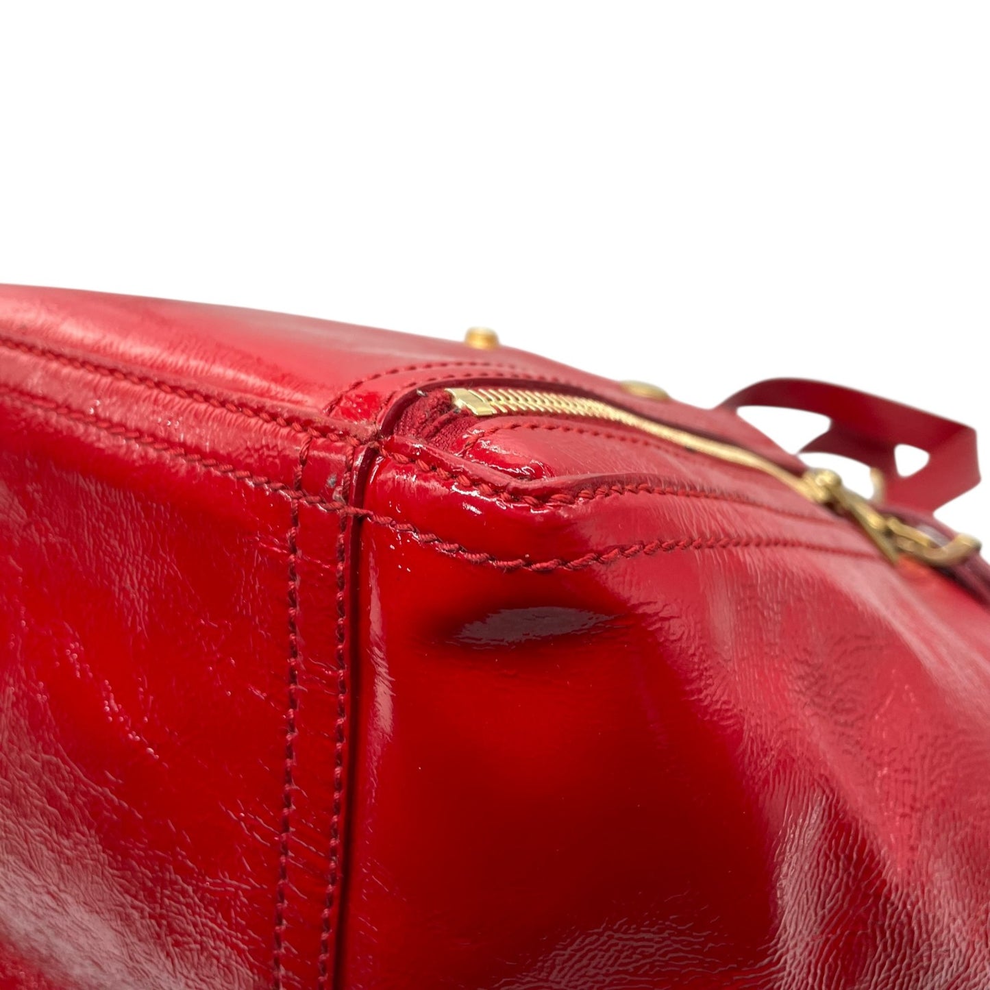 Authentic YVES SAINT LAURENT Downtown Patent Leather Red Enamel Vintage Tote Bag Large Capacity Women