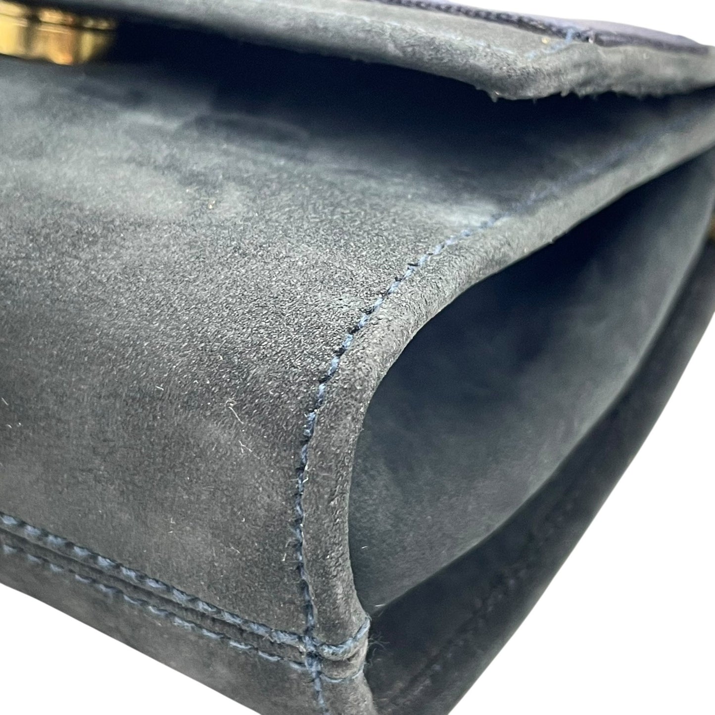 Salvatore Ferragamo フェラガモ ヴァラリボン チェーンショルダー ショルダーバッグ ミニバッグ ネイビー スエード ゴールド金具 レディース K10