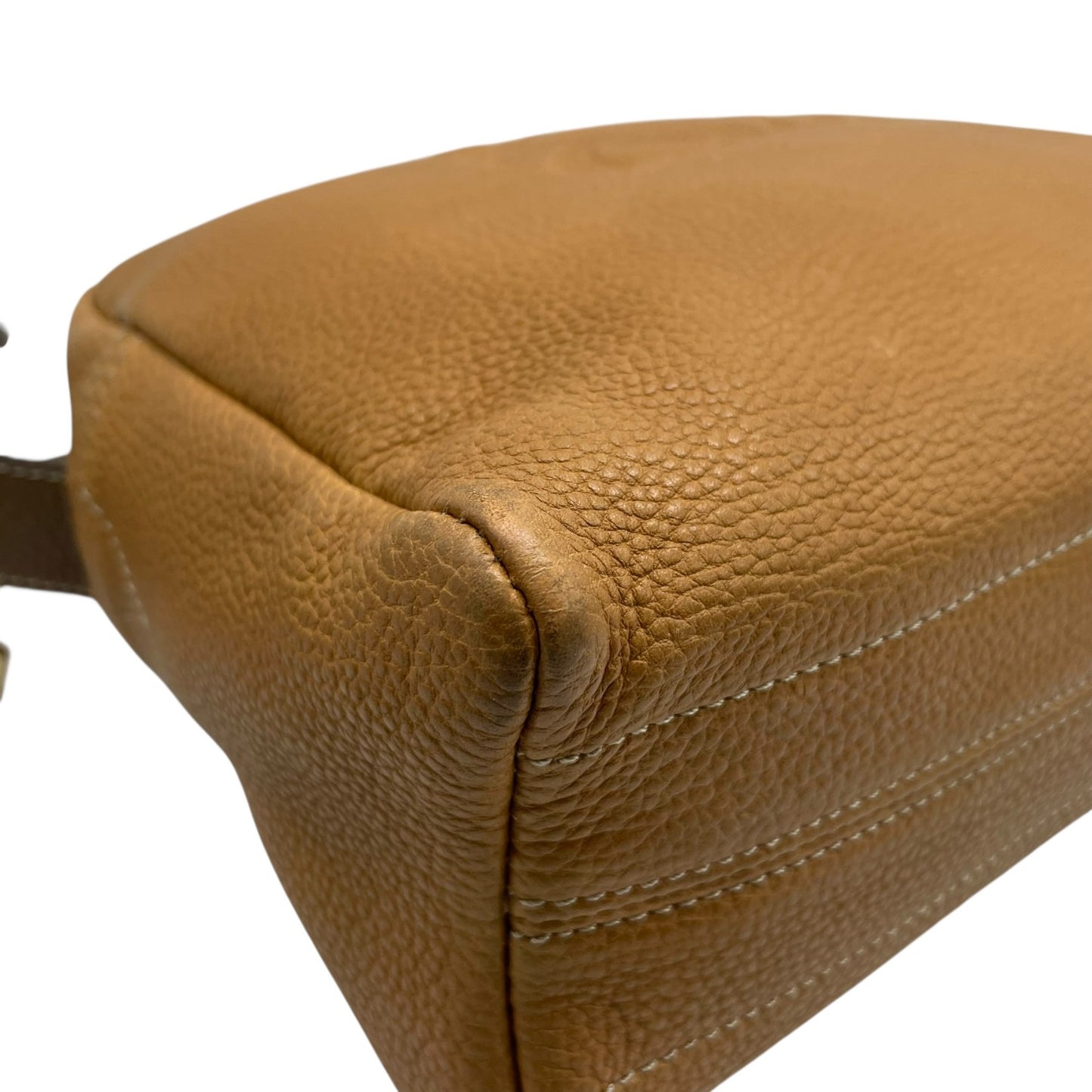 Authentic LOEWE Anagram Embossed Leather Shoulder Bag Camel Gold