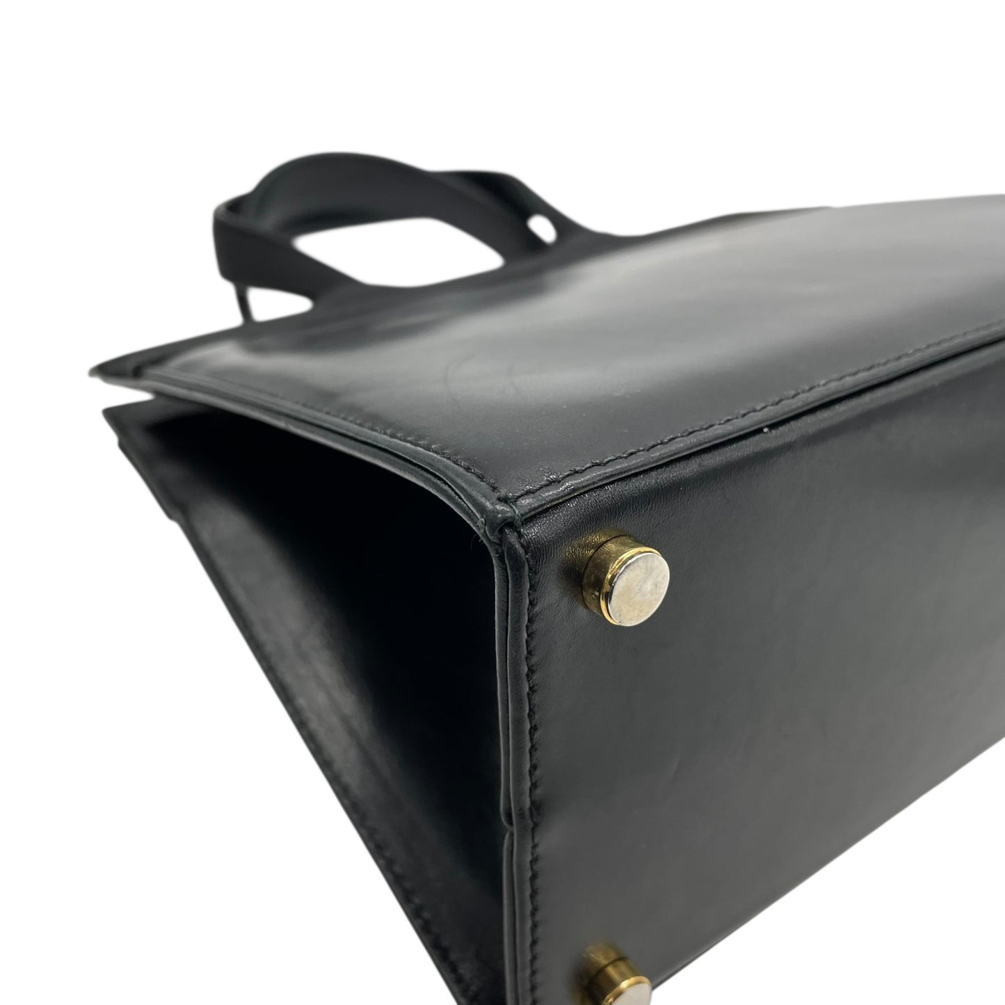 美品 サルヴァトーレ フェラガモ ハンドバッグ フォーマルバッグ ヴァラリボン 黒 ゴールド金具 自立 ブラック レザー 本革 ヴィンテージ B