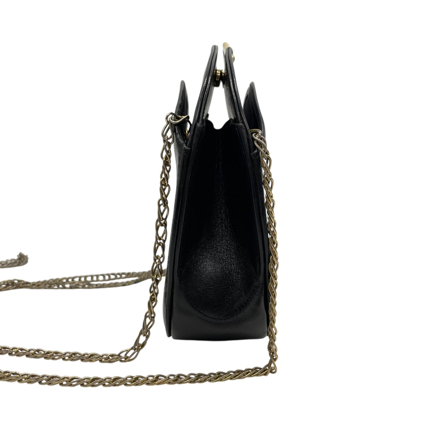 希少 ヴィンテージ Cartier カルティエ サファイアライン チェーンショルダーバッグ 黒 ブラック レザー ゴールドチェーン クロスボディ ダブルチェーン 完売 人気 K10