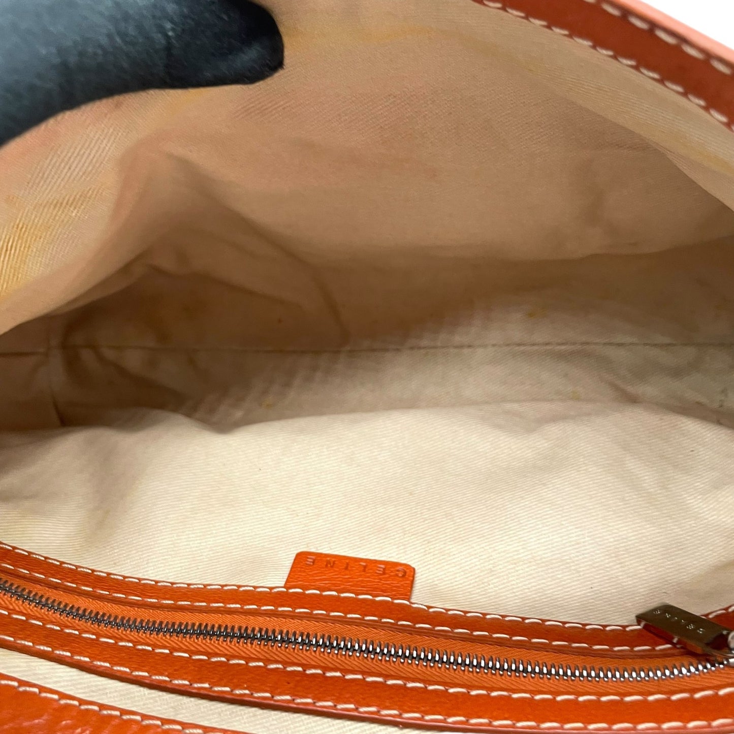 CELINE セリーヌ ショルダーバッグ ワンショルダー ベルトデザイン オレンジ ヴィンテージ シルバー金具 本革 レザー K6