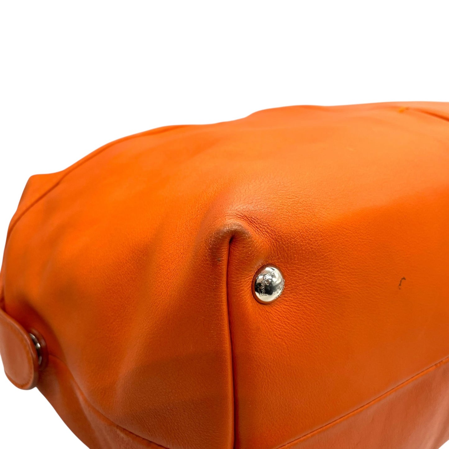 美品 Salvatore Ferragamo フェラガモ ヴァラリボン ハンドバッグ オレンジ レザー シルバー金具 レディース ヴィンテージ A