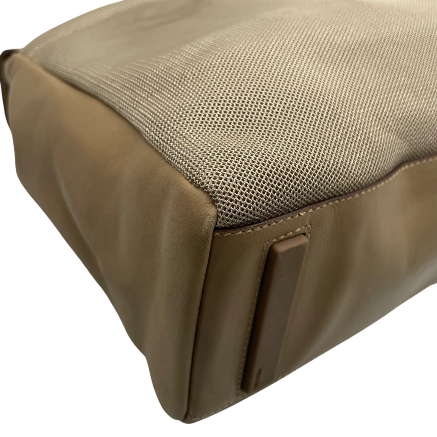 美品 PRADA プラダ ハンドバッグ ポーチ付き B10397 ベージュ レザー シルバー金具 ロゴ型押し 手提げ レディース ギャランティカード付き B4 00s archive