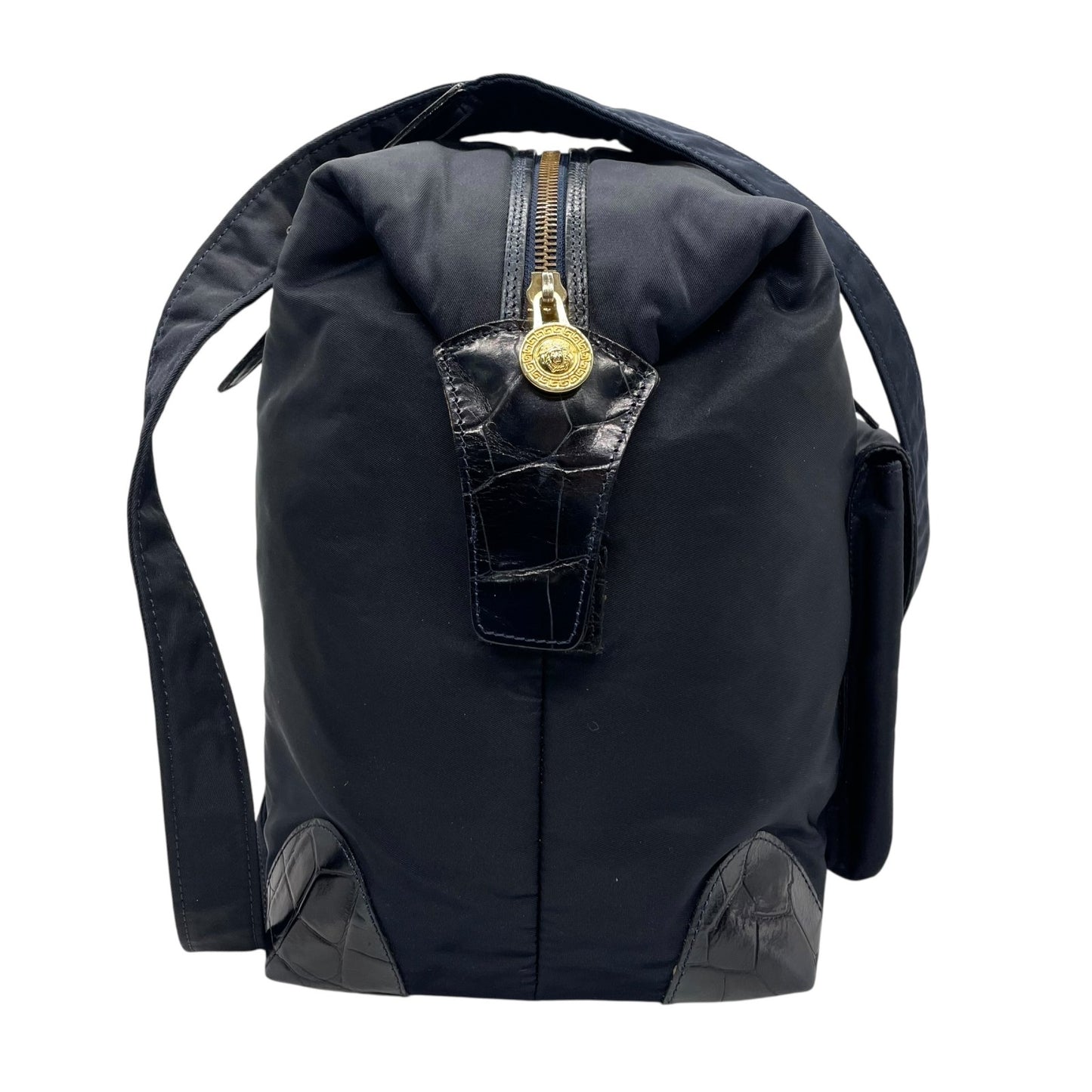 美品 GIANNNI VERSACE ジャンニヴェルサーチェ ショルダーバッグ ボストンバッグ メデューサ ブラック 黒 ナイロン×エンボスレザー ゴールド金具 ユニセックス A4