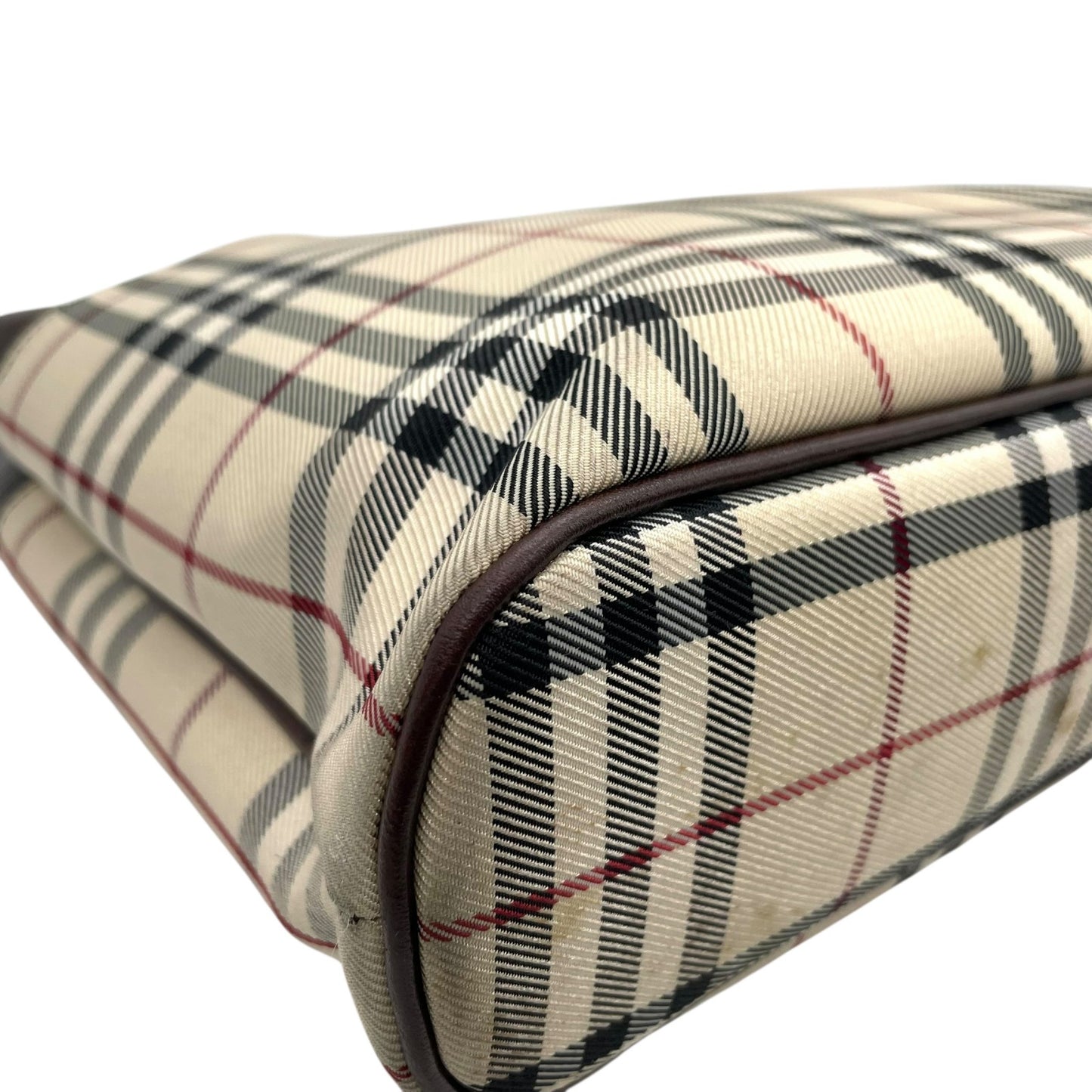 Burberry バーバリー トートバッグ ハンドバッグ ノバチェック キャンバス×レザー メタルロゴプレート ベージュ×ブラウン ユニセックス K8