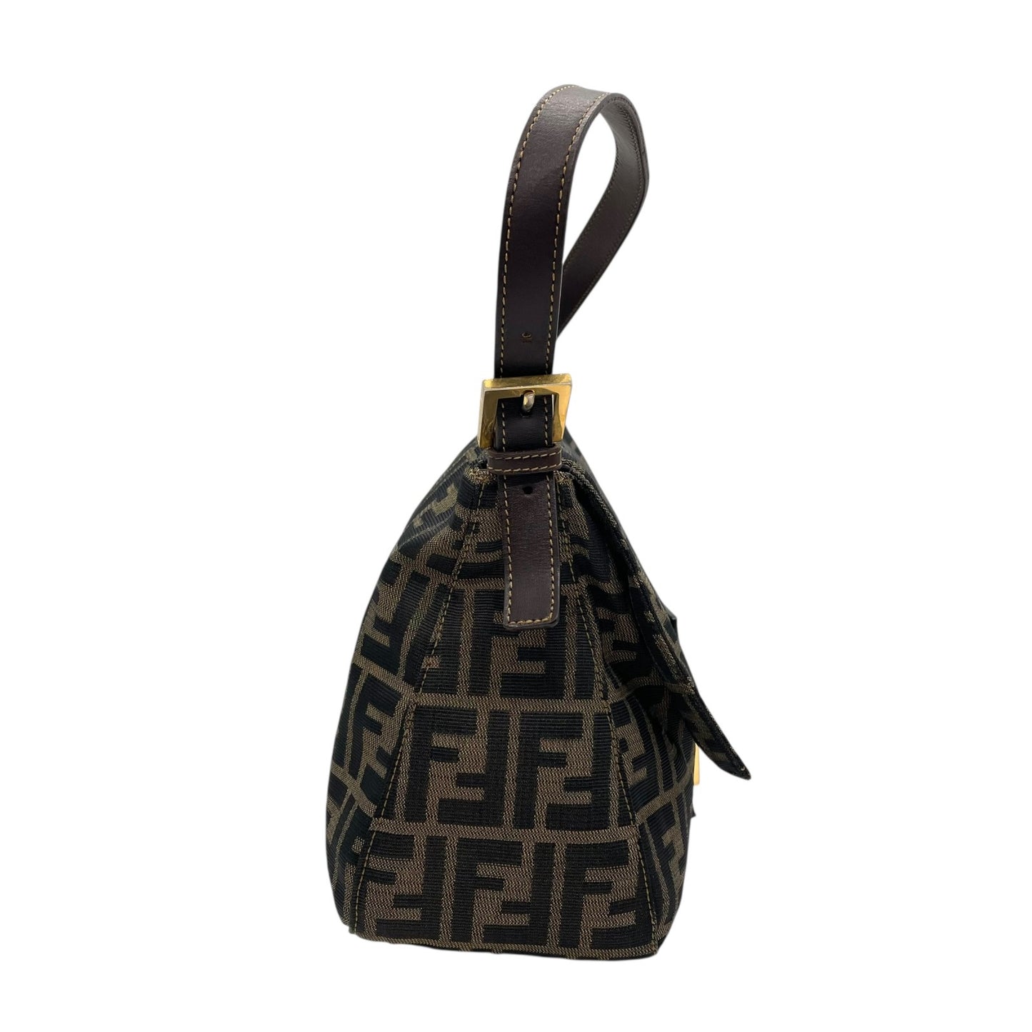 美品 フェンディ FENDI マンマバケット ショルダーバッグ ズッカ柄 ブラウン 茶色 キャンバス×レザー FFロゴ金具 金金具 ビンテージ レディース C7