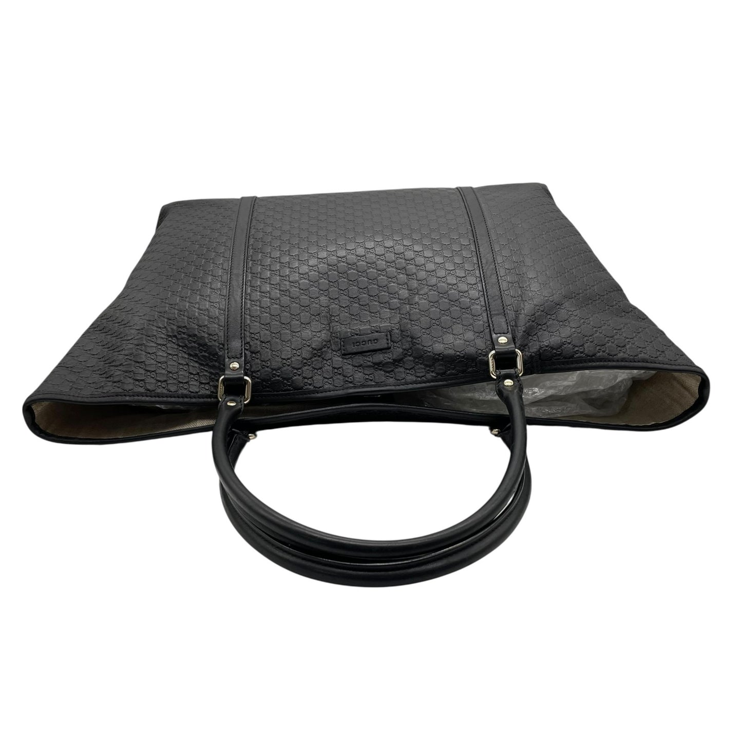 美品 GUCCI グッチ マイクログッチシマ トートバッグ 449648 黒 ブラック レザー ゴールド金具 肩掛け可 A4収納可 メンズ レディース E