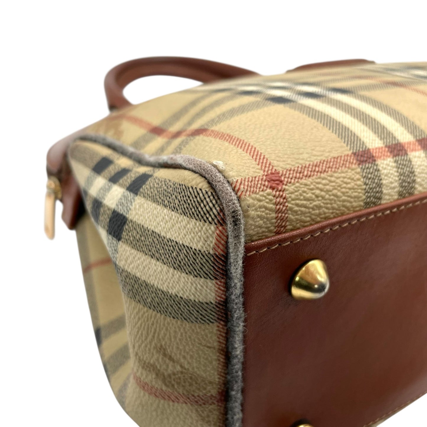 BURBERRY バーバリー ノバチェック シャドーホース ハンドバッグ 茶 ブラウン ベージュ PVC レザー ゴールド金具 手提げ ヴィンテージ レディース A1