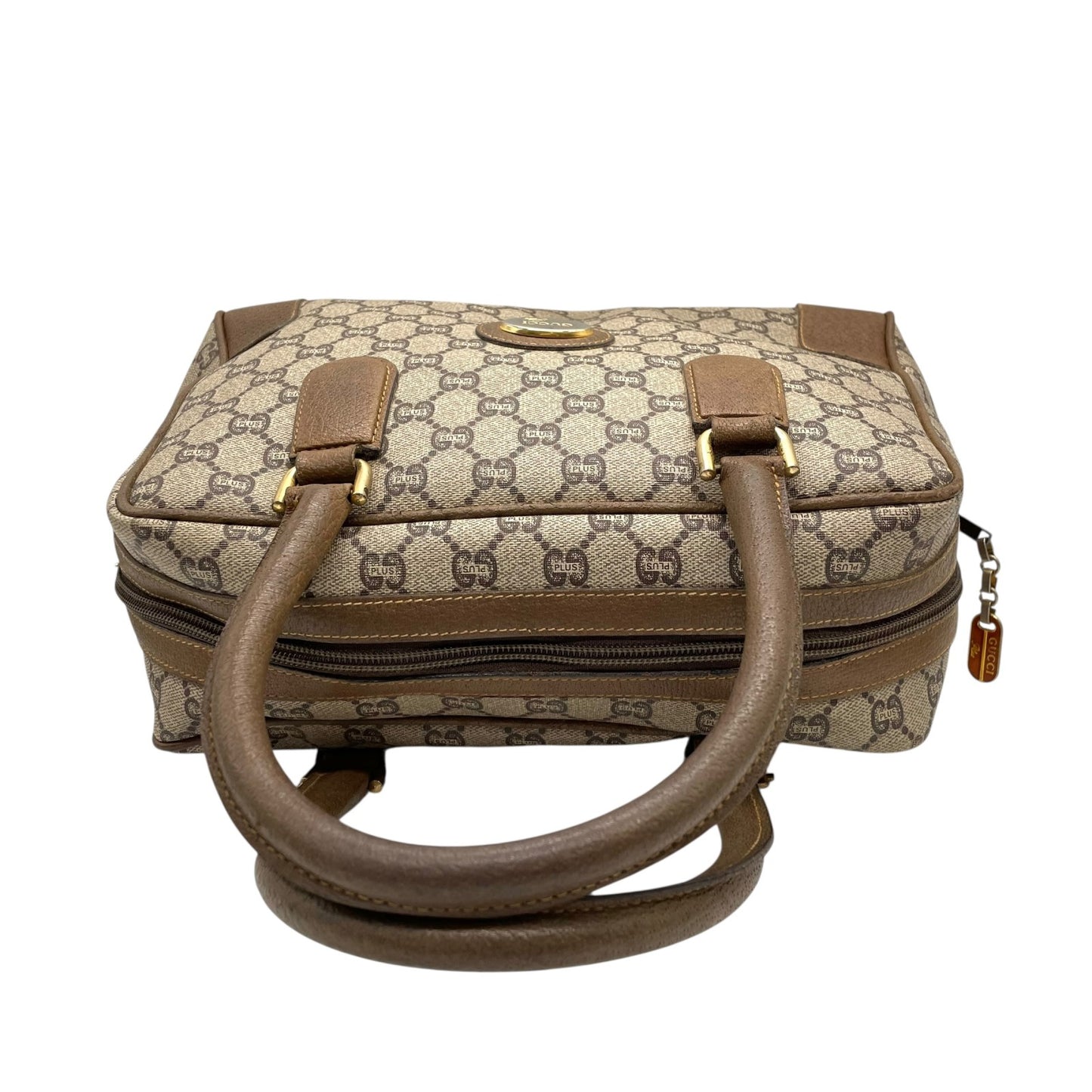 GUCCI グッチ GGプラス グッチプラス ハンドバッグ グレー ベージュ PVC レザー ゴールド金具 オールドグッチ ヴィンテージ レディース A