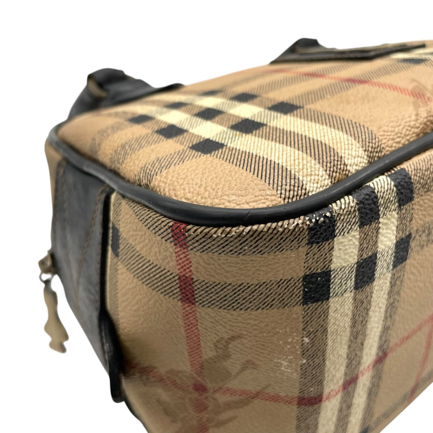 BURBERRY バーバリー ミニボストンバッグ ハンドバッグ ノバチェック シャドーホース シェルター ベージュ 黒 ブラック ゴールド金具 PVC レザー ファスナー開閉 手提げ ヴィンテージ レディース K6