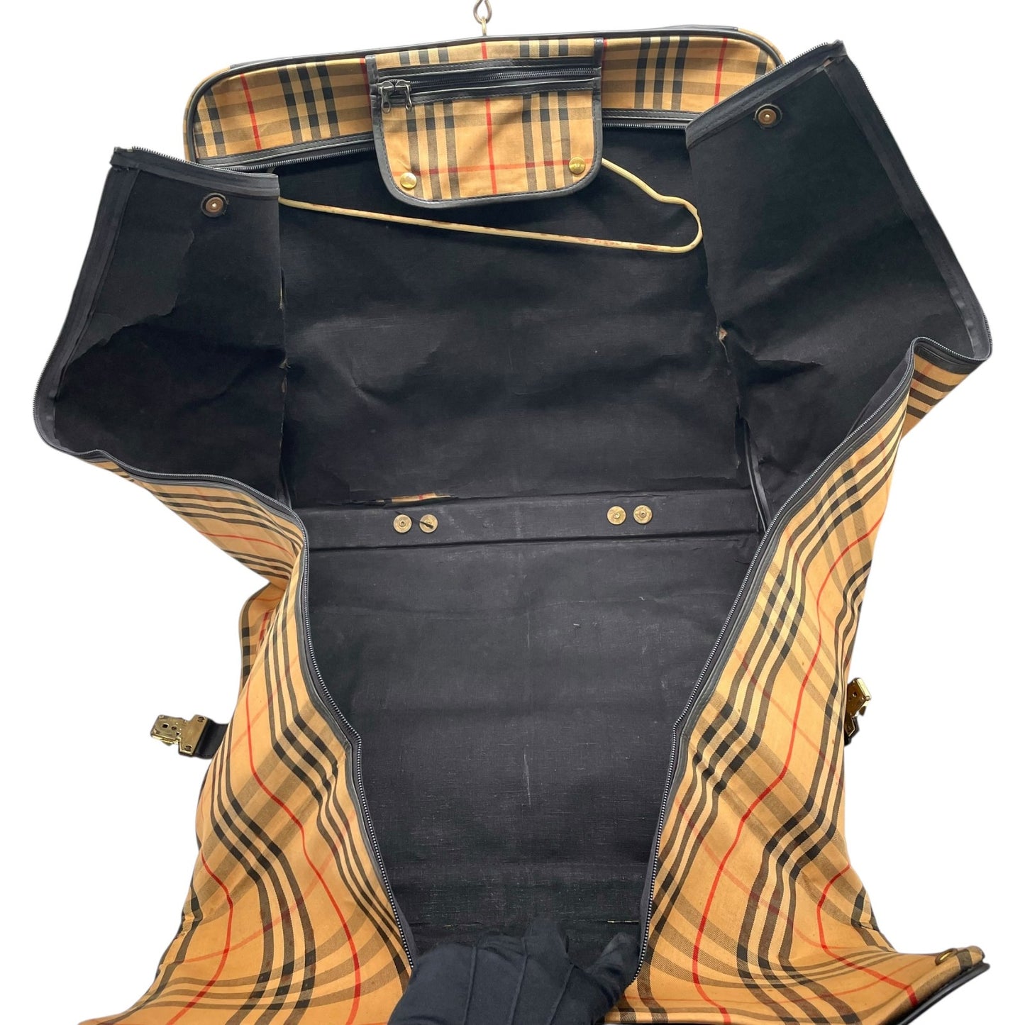 BURBERRY バーバリー ガーメントバッグ ノバチェック トラベルバッグ ベージュ ブラック キャンバス レザー ゴールド金具 ヴィンテージ メンズ X