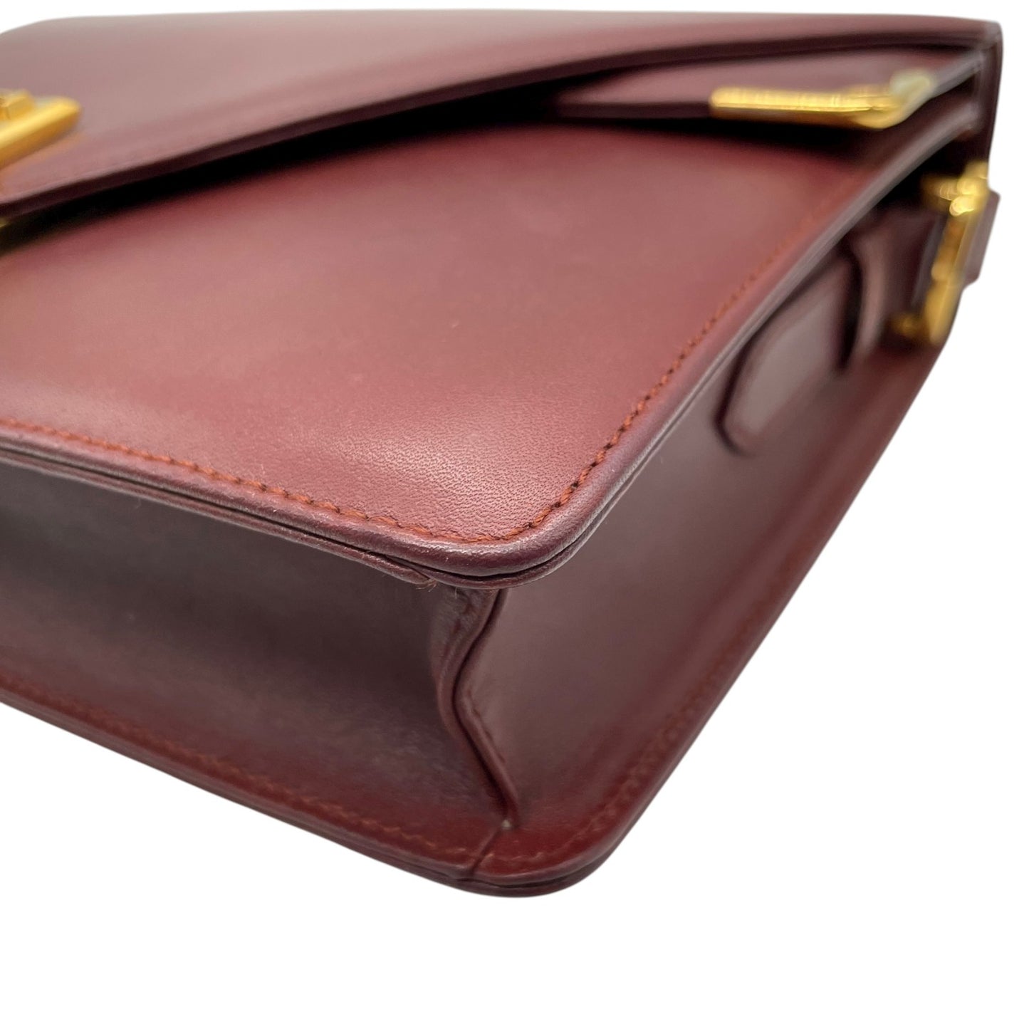 未使用級 カルティエ Cartier レザー ショルダーバッグ マストライン ボルドー ｗフラップ　ダブルフラップ ゴールド金具 ヴィンテージ フラップバッグ K11