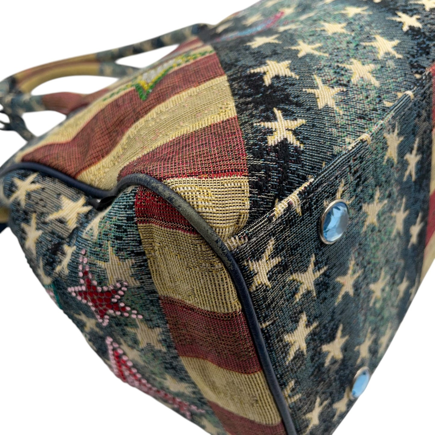 シンクビー Think Bee! ハンドバッグ トートバッグ アメリカ国旗 星柄 ラインストーン スパンコール マルチカラー デニム S90