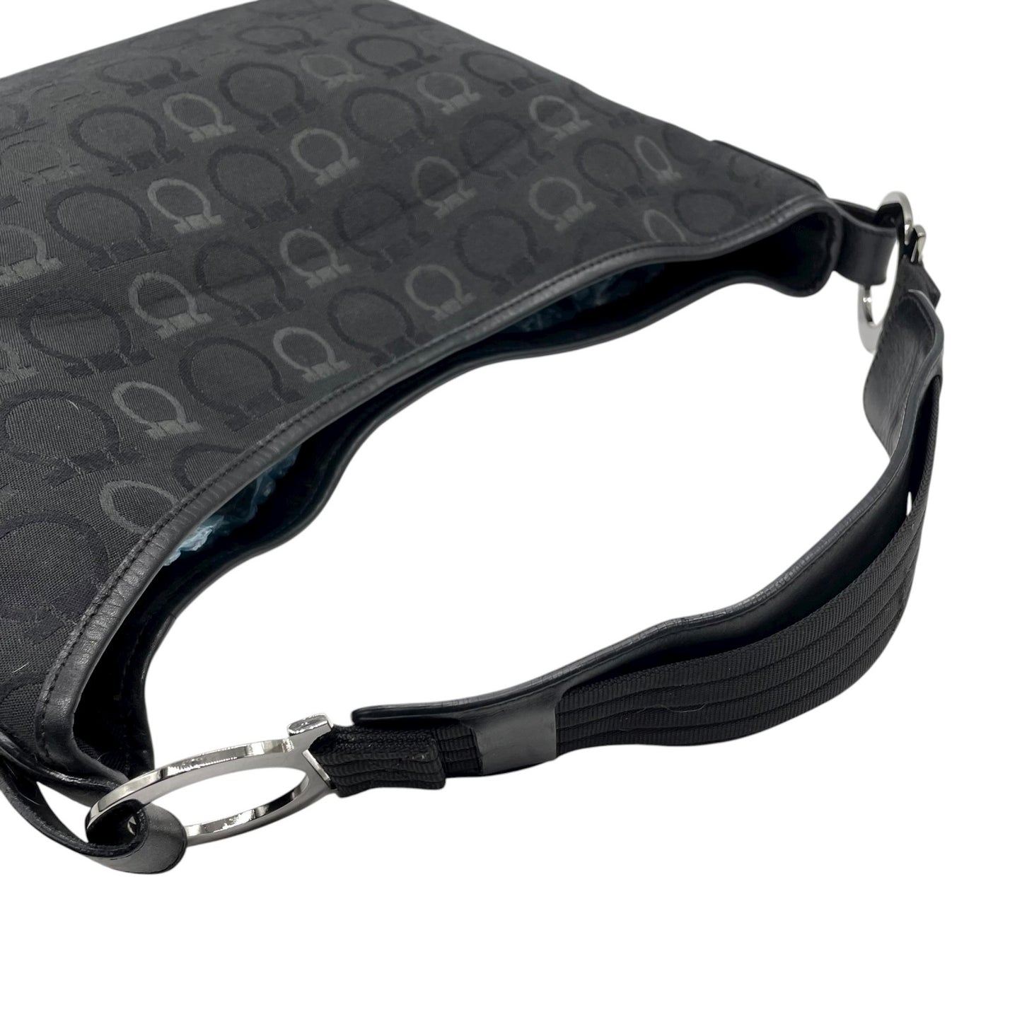 サルヴァトーレ フェラガモ Salvatore Ferragamo ガンチーニ ショルダーバッグ トートバッグ キャンバス 黒 ブラック シルバー金具 ロゴ ワンショルダー C3