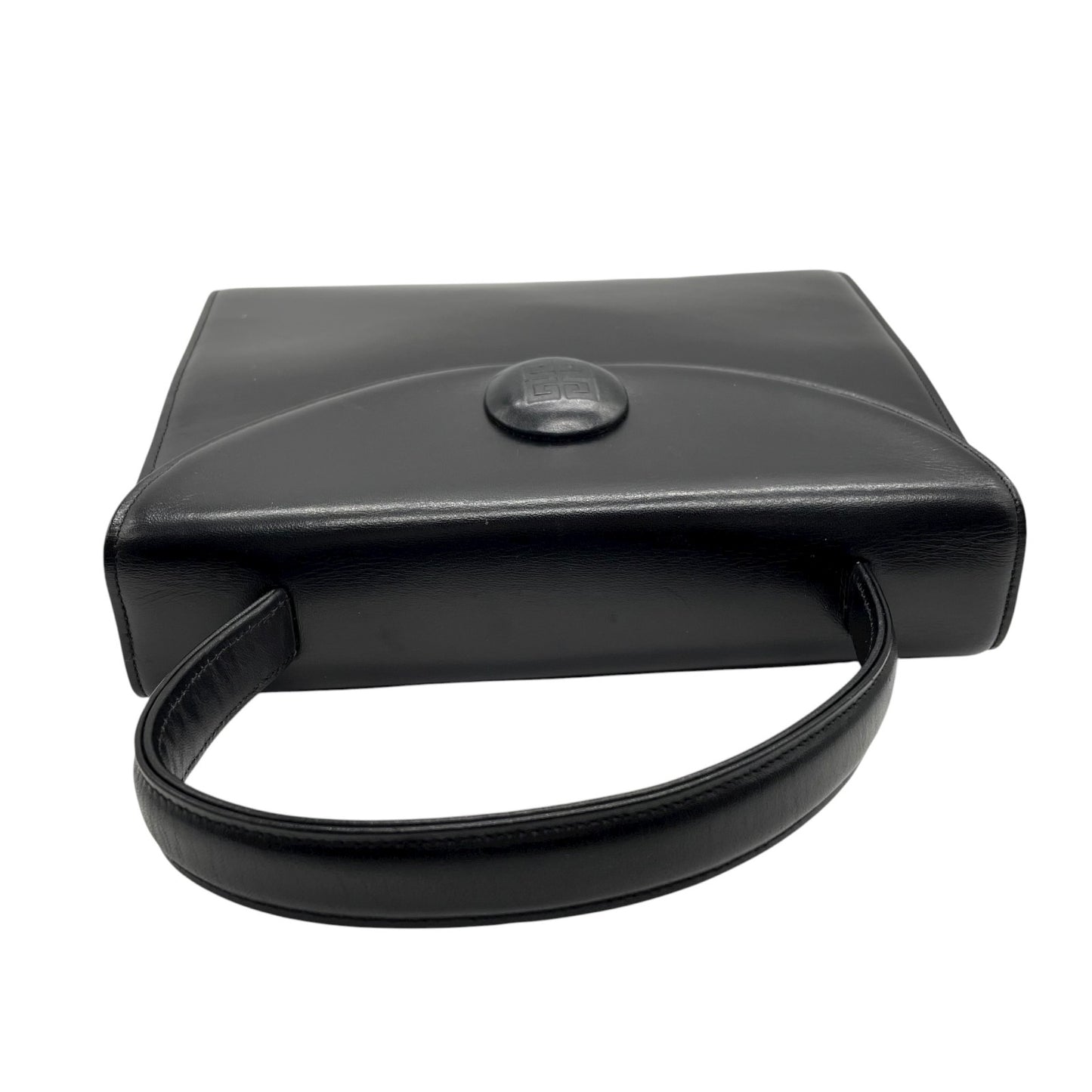 美品 ジバンシィ GIVENCHY ハンドバッグ レザー 黒 ブラック 金金具 ゴールド金具 フォーマル ヴィンテージ ロゴボタン フォーマル A8