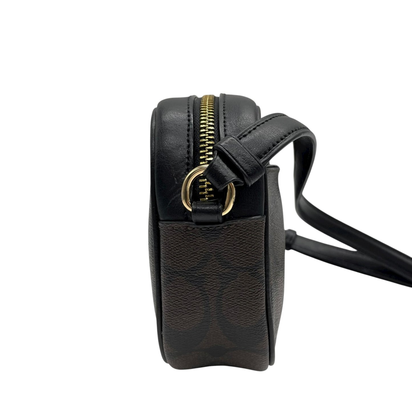 美品 コーチ COACH シグネチャー PVC レザー クロスボディ カメラバッグ ショルダーバッグ C9926 茶色 ブラウン 黒 ブラック ゴールド金具 金金具 ミニバッグ 1