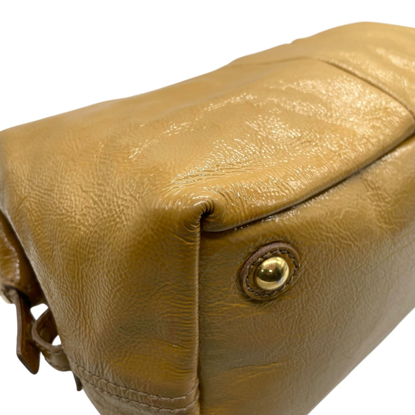 イヴサンローラン YSL ボストンバッグ Yライン パテントレザー ハンドバッグ キャメル ゴールド金具 ロゴ刻印 A2