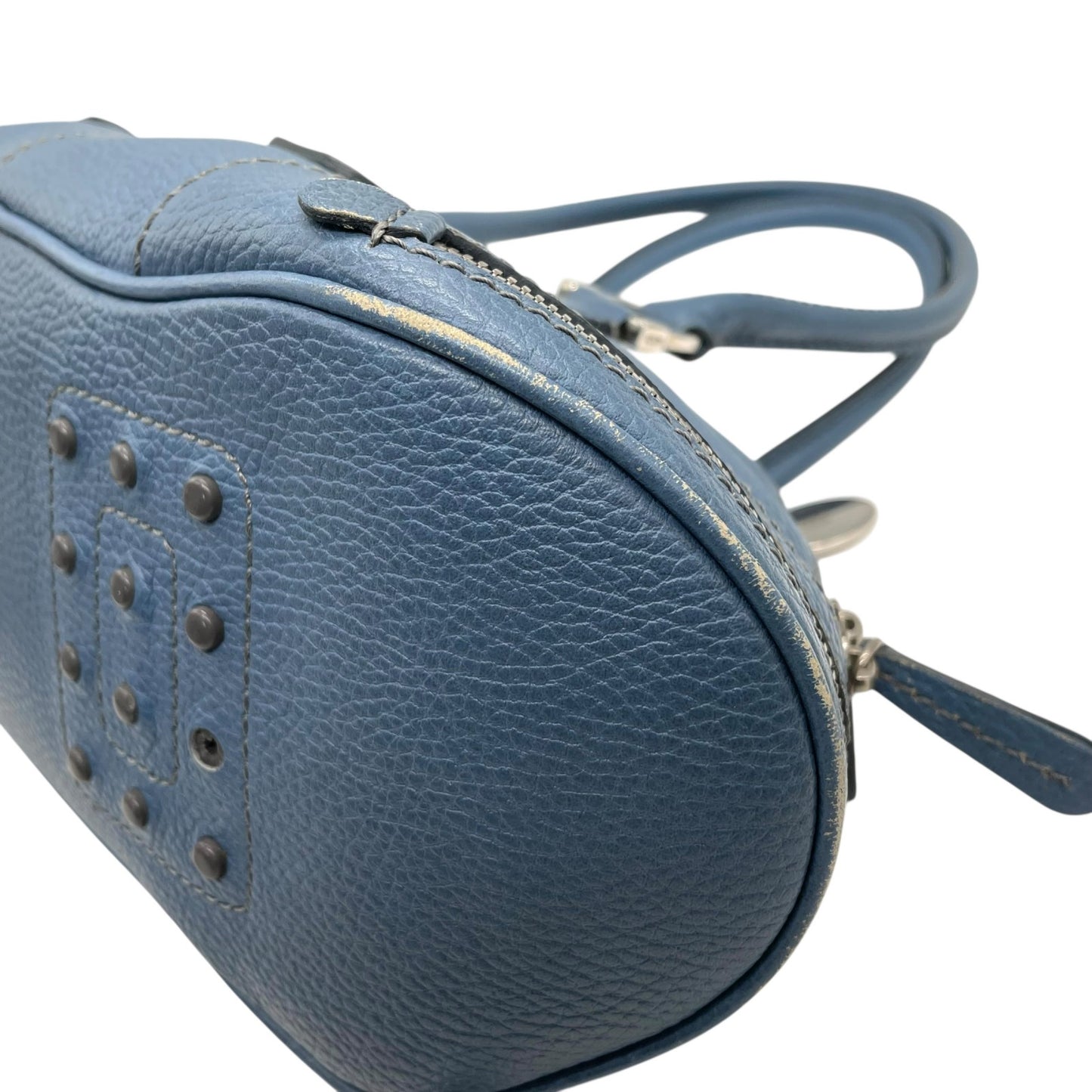 トッズ TOD’S ドーム型 ハンドバッグ ロングハンドル 肩掛け レザー ライトブルー 水色 シルバー金具 トライアングルフォルム A5