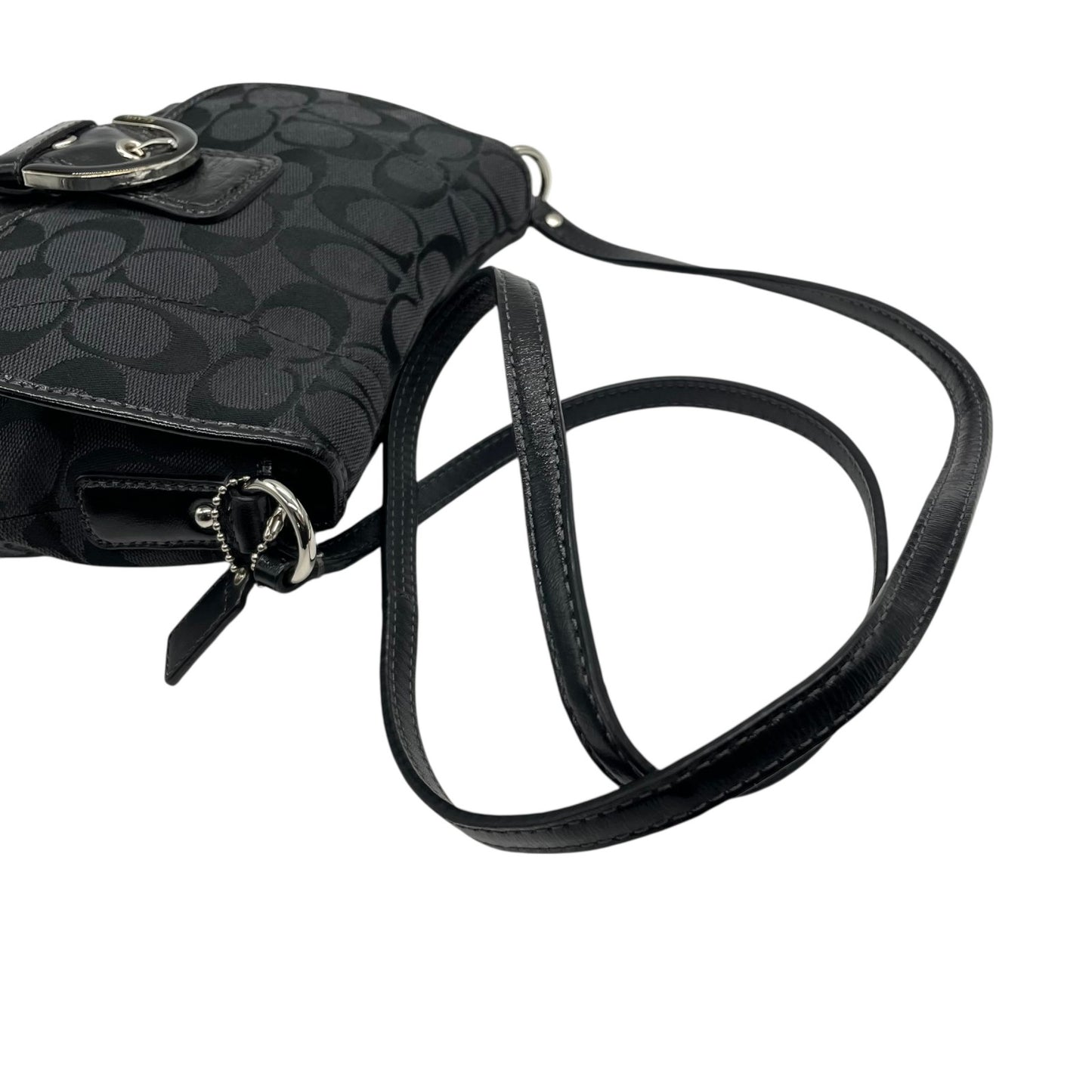 美品 コーチ COACH ソーホー シグネチャー ショルダーバッグ 黒 ブラック レザー キャンバス バックルデザイン S18