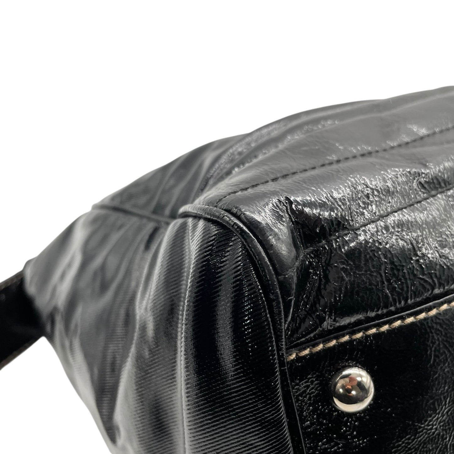 美品 グッチ GUCCI ハンドバッグ ショルダーバッグ ブラック 黒 2way パテントレザー インターロッキングG GGロゴ 手提げ 斜め掛け可 シルバー金具 レディース B2