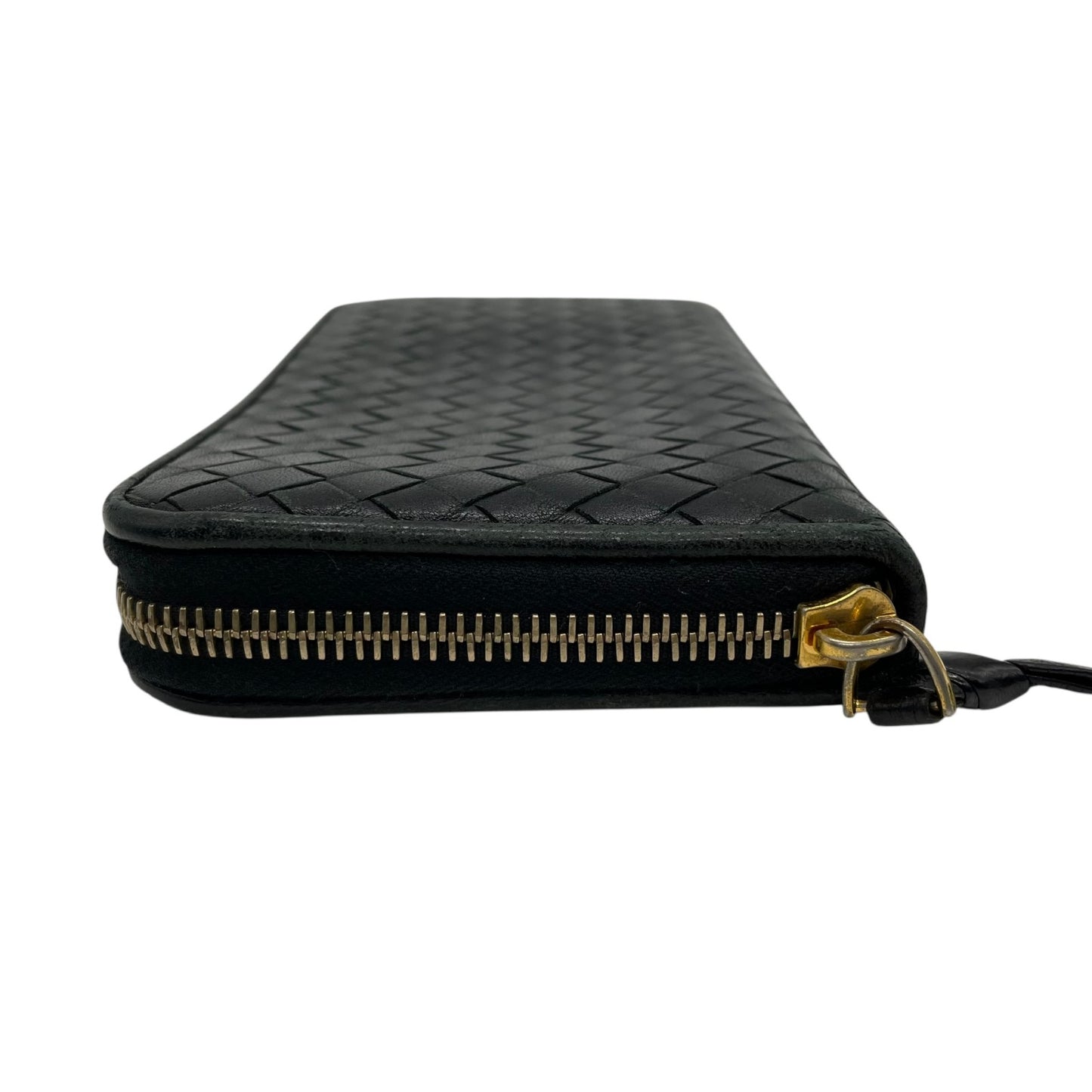 ボッテガヴェネタ BOTTEGA VENETA 長財布 イントレチャート ラウンドファスナー 黒 ブラック レザー ゴールド金具 メンズ レディース M5