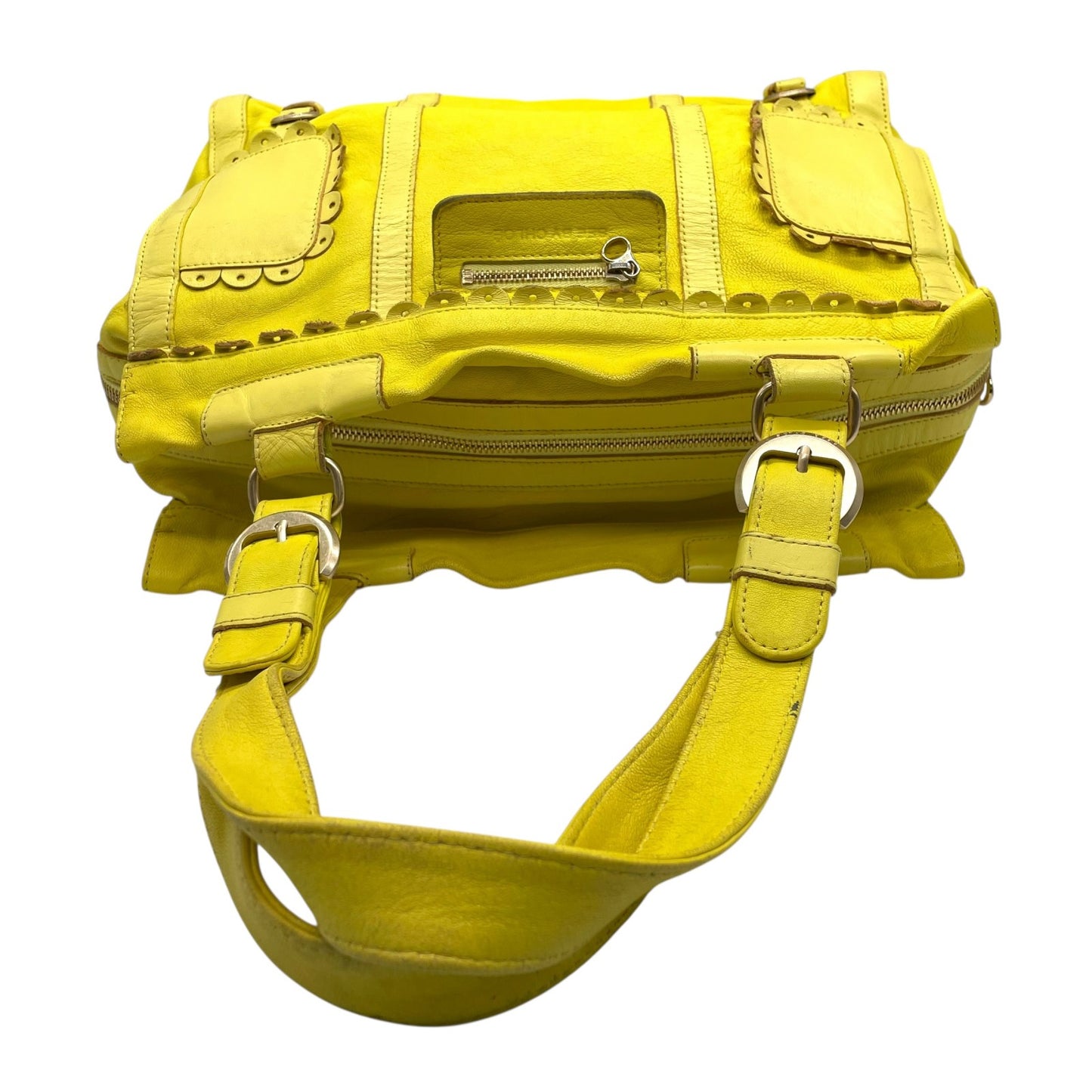 シーバイクロエ SEE BY CHLOE ハンドバッグ トートバッグ 黄色 レモンイエロー レザー ゴールド金具 ロゴ ベルト フリル ファスナー開閉 肩掛け可 レディース U12