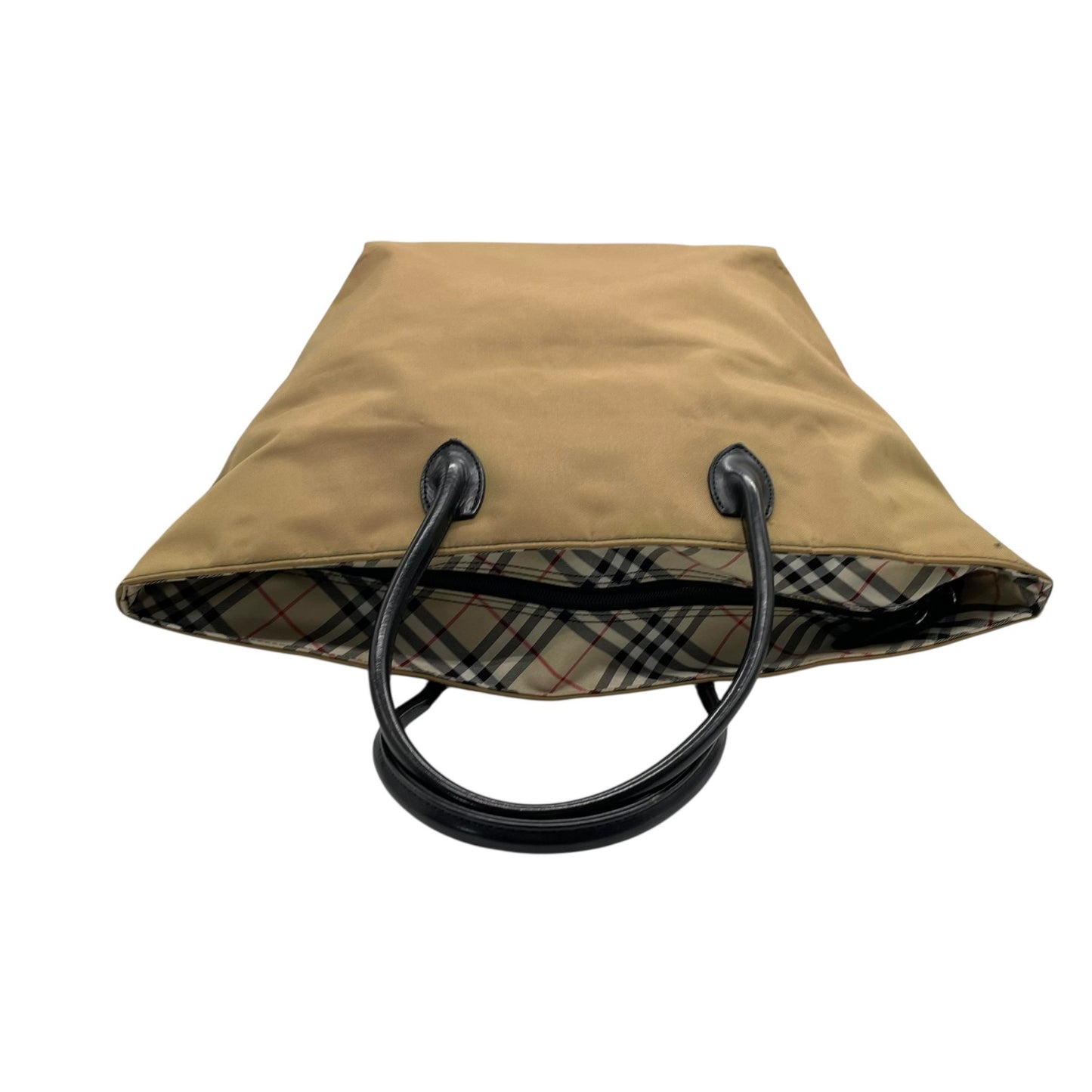 バーバリーブルーレーベル BURBERRY BLUE LABEL ハンドバッグ トートバッグ カーキベージュ ナイロン レザー ノバチェック ファスナー開閉 手提げ レディース Z3